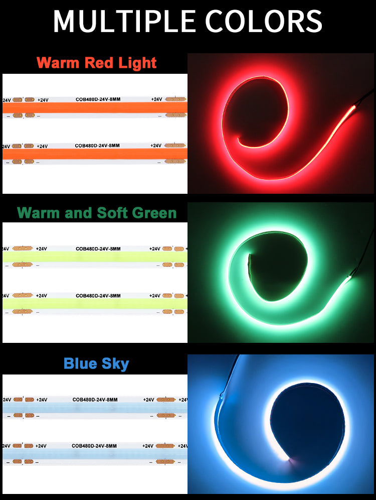 Luces LED COB FB03 de 24 V, tira de luces LED sin puntos de 5 mm, RoHS, ETL, CE, Reach, UL para decoración de gabinetes, 3000 K/4000 K/5000 K/6500 K