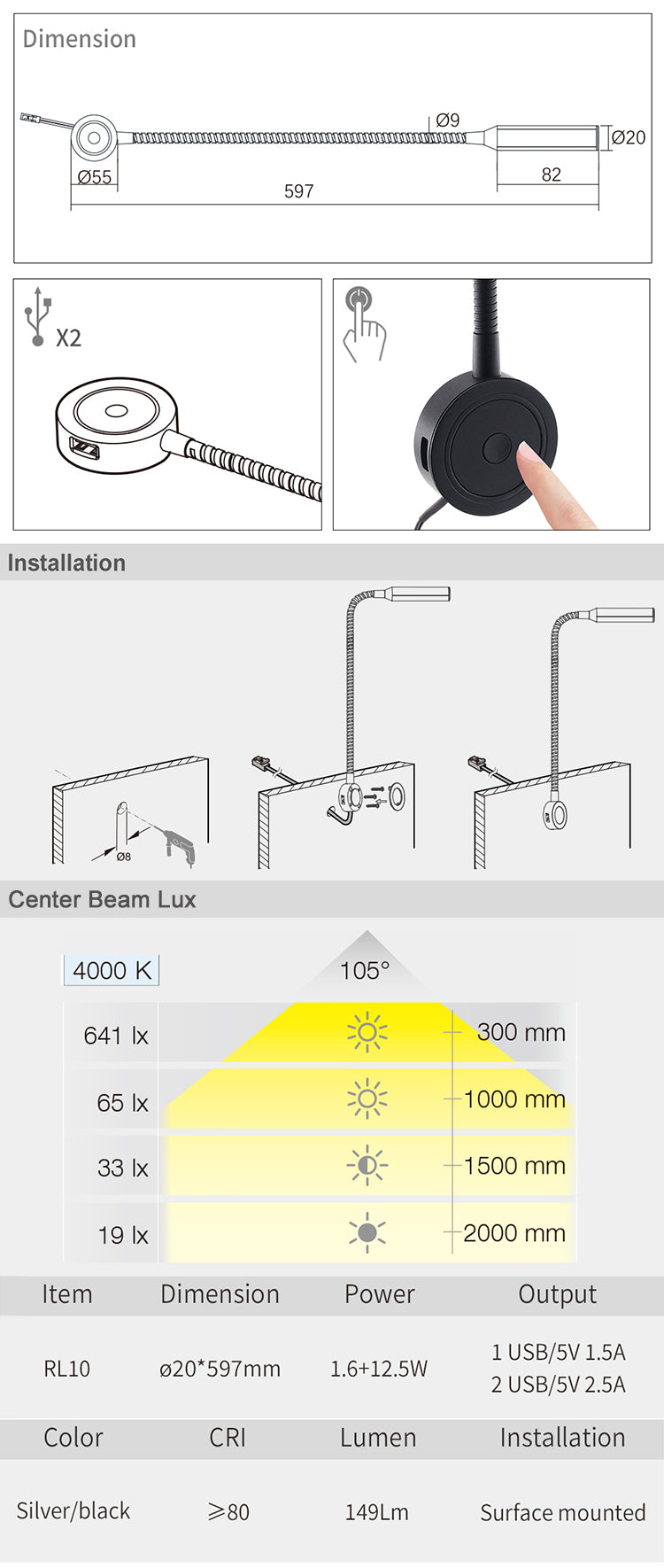 Send Inquiry for 12V Adjustable Bedside Reading Lamps 12.5W Wall Mounted Task Lighting  to high-quality Adjustable Bedside Reading Lamps supplier. Wholesale Wall Mounted Task Lighting directly from China Adjustable Bedside Reading Lamps manufacturers/exporters. Get a factory sale price list and become a distributor/agent | VSTLED.COM