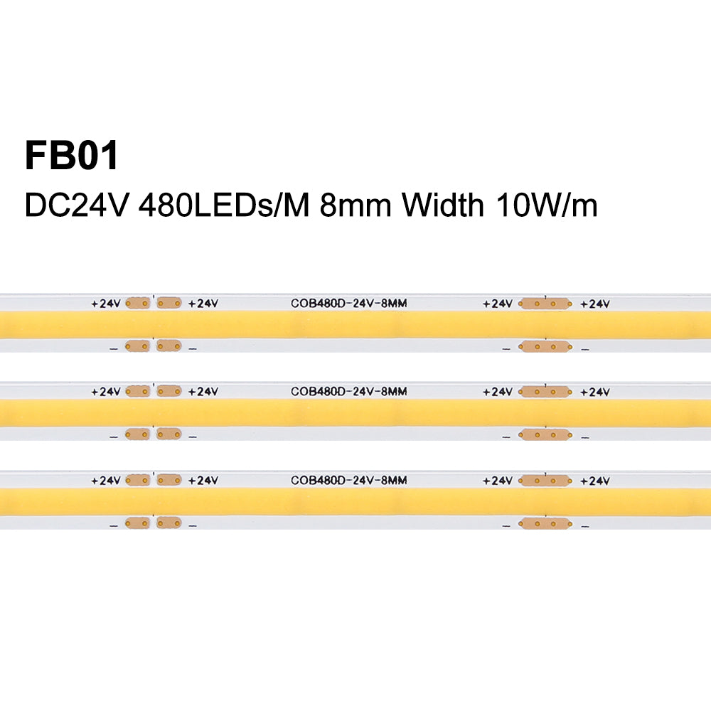 FB01 24V Warm White LED Strip 8mm High Brightness Commercial LED Tape Light RoHS, CE for Wall Decoration 3000K/4000K/6500K