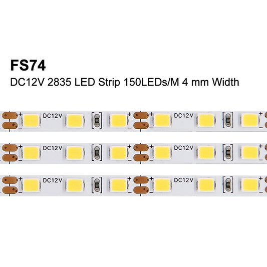 FS74 12V LED Cabinet Strip Lights 4mm Dimmable Ribbon Light with ETL, CE for Aluminum Channels 3000K/4000K/6500K
