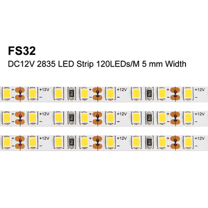 FS32 12V Bright LED Strip Lights 5mm Waterproof Under Cabinet Tape Lighting with IP67, IP20, IP44 for Bathroom,Living Room 3000K/4000K/6500K