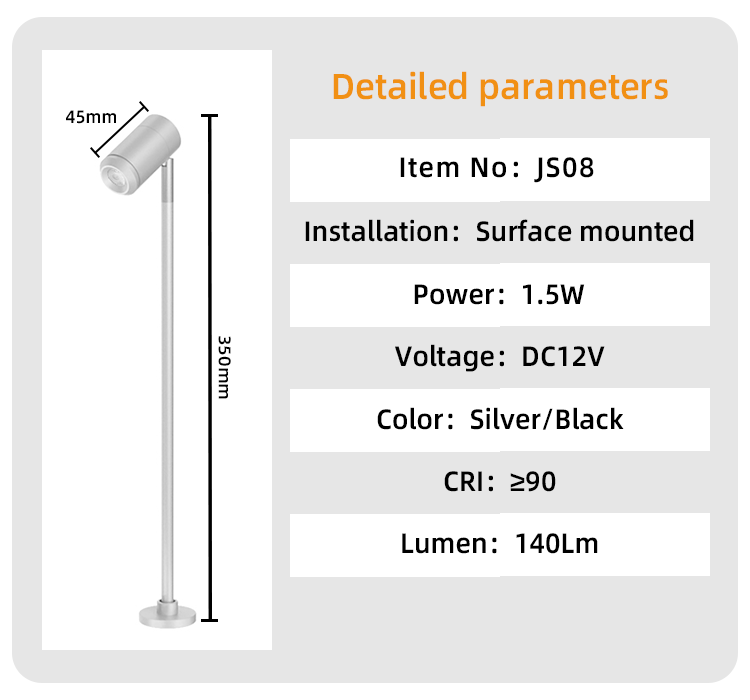 JS08 Head Adjustable 1.5W led Jewelry Showcase Display Lighting Spot Light