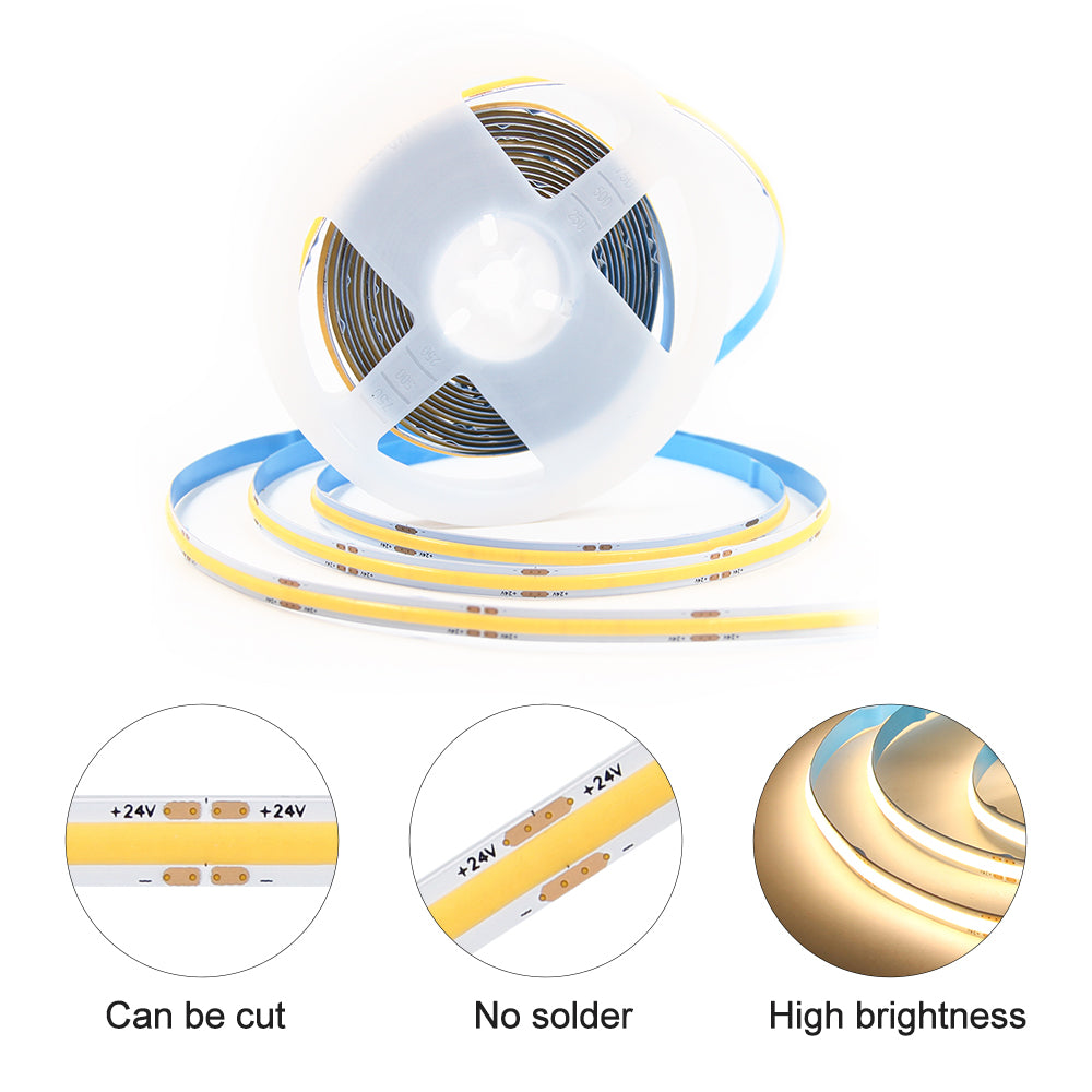 FB01 24V Warm White LED Strip 8mm High Brightness Commercial LED Tape Light RoHS, CE for Wall Decoration 3000K/4000K/6500K