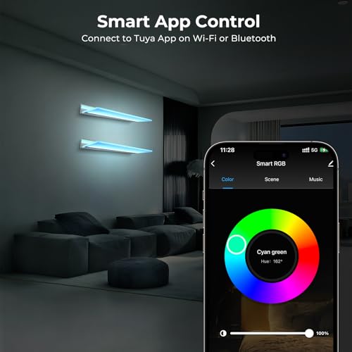 SL04 VST 浮动搁板带 RGB 灯,可与 Alexa Google Assistant App 遥控器配合使用,手势开/关,金属壁挂式发光搁板,适用于客厅浴室卧室,2 套