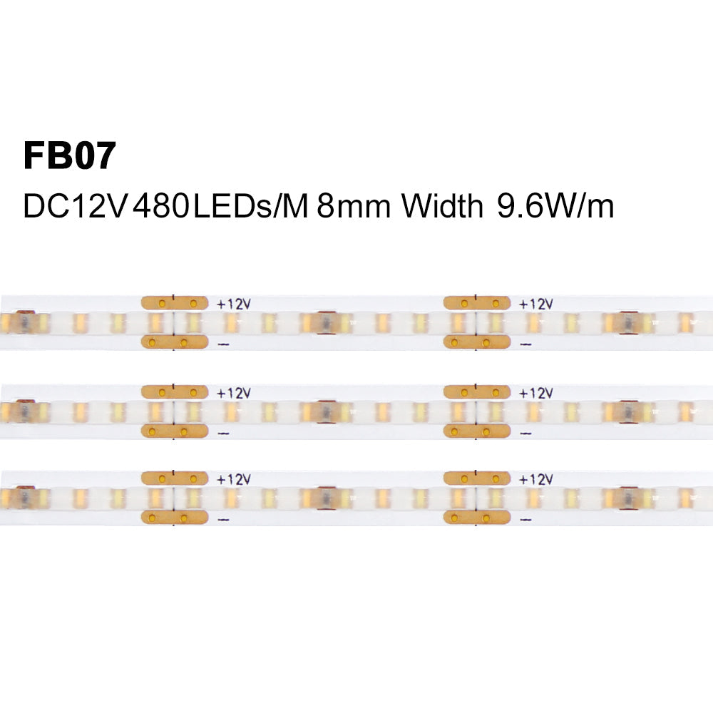 Tira de luces LED COB para gabinete FB07 de 12V, cinta de luces flexibles de doble Color de 8mm con IP20/IP68 para dormitorio 3000k/4000k/6500k