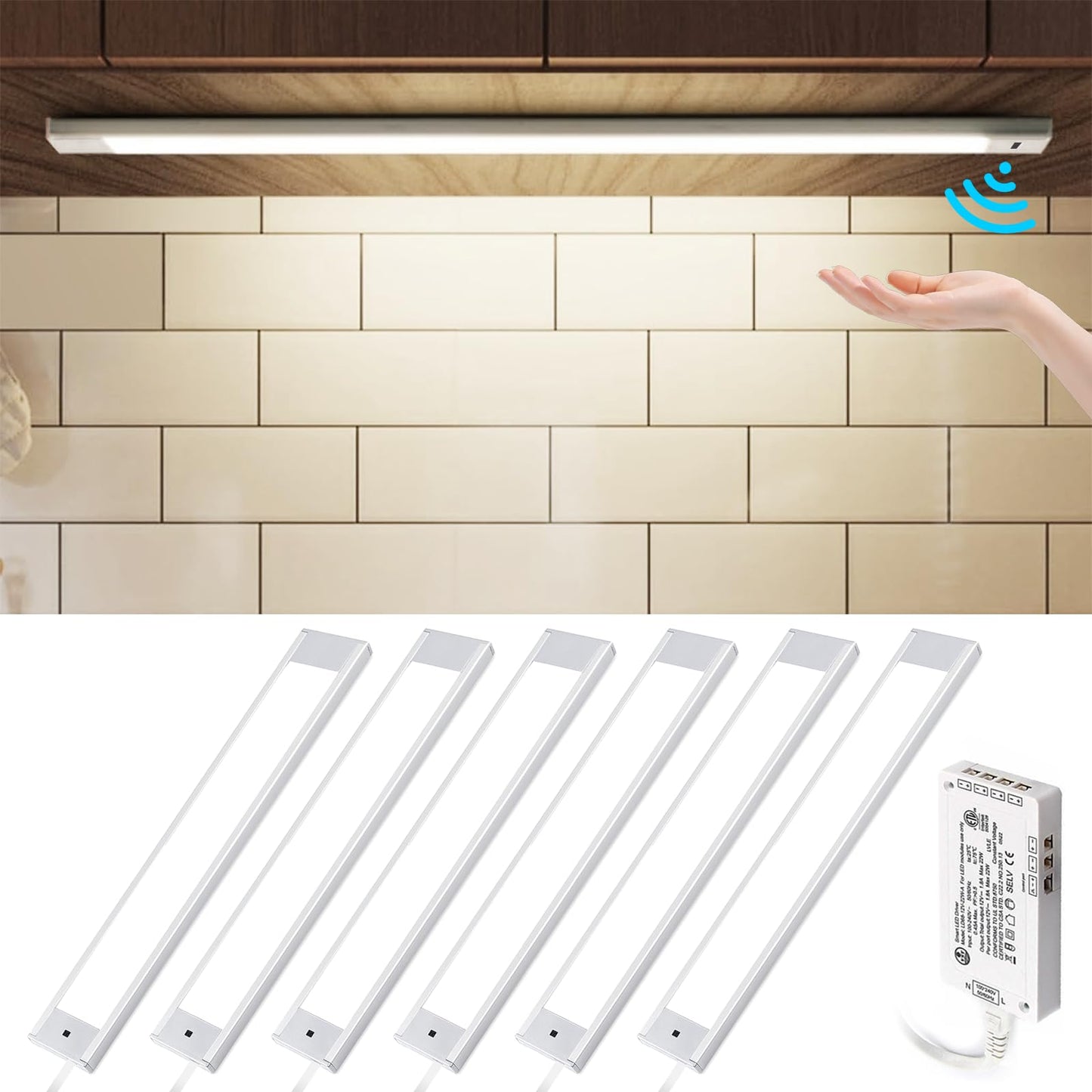Lámpara de interior HS46 con sensor de movimiento, ideal para debajo de gabinetes, armarios, estanterías, armarios, bancos de trabajo (30 cm, 4000 K)