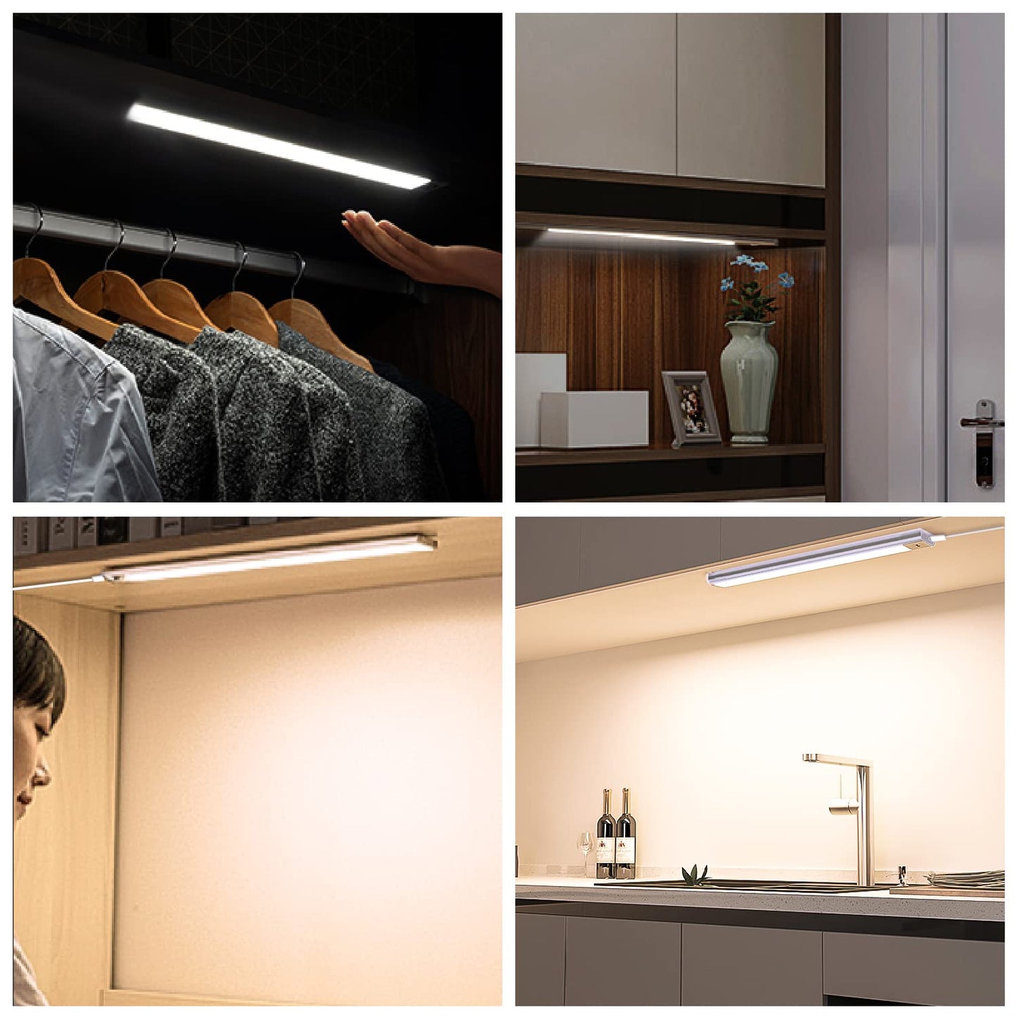 Lámpara de interior HS46 con sensor de movimiento, ideal para debajo de gabinetes, armarios, estanterías, armarios, bancos de trabajo (30 cm, 4000 K)