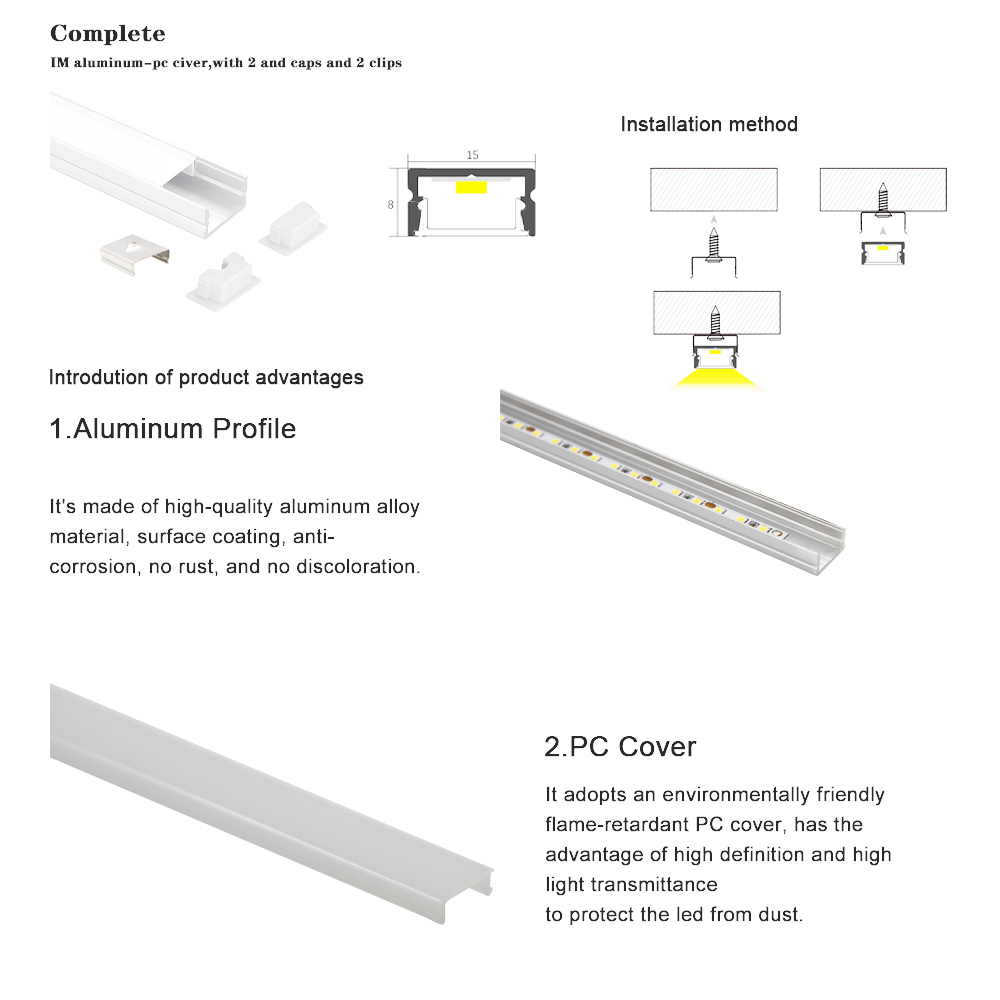 Send an inquiry for LED Tape Aluminum Channel AL6063 LED Light Strip Profile with Milky or Frosted Cover for Furniture Decoration (15*8mm) to a high-quality LED Tape Aluminum Channel Lights supplier. Wholesale LED Light Strip Profile directly from China LED Tape Aluminum Channel manufacturers and exporters. Get a factory sale price list and become a distributor/agent-vstled.com