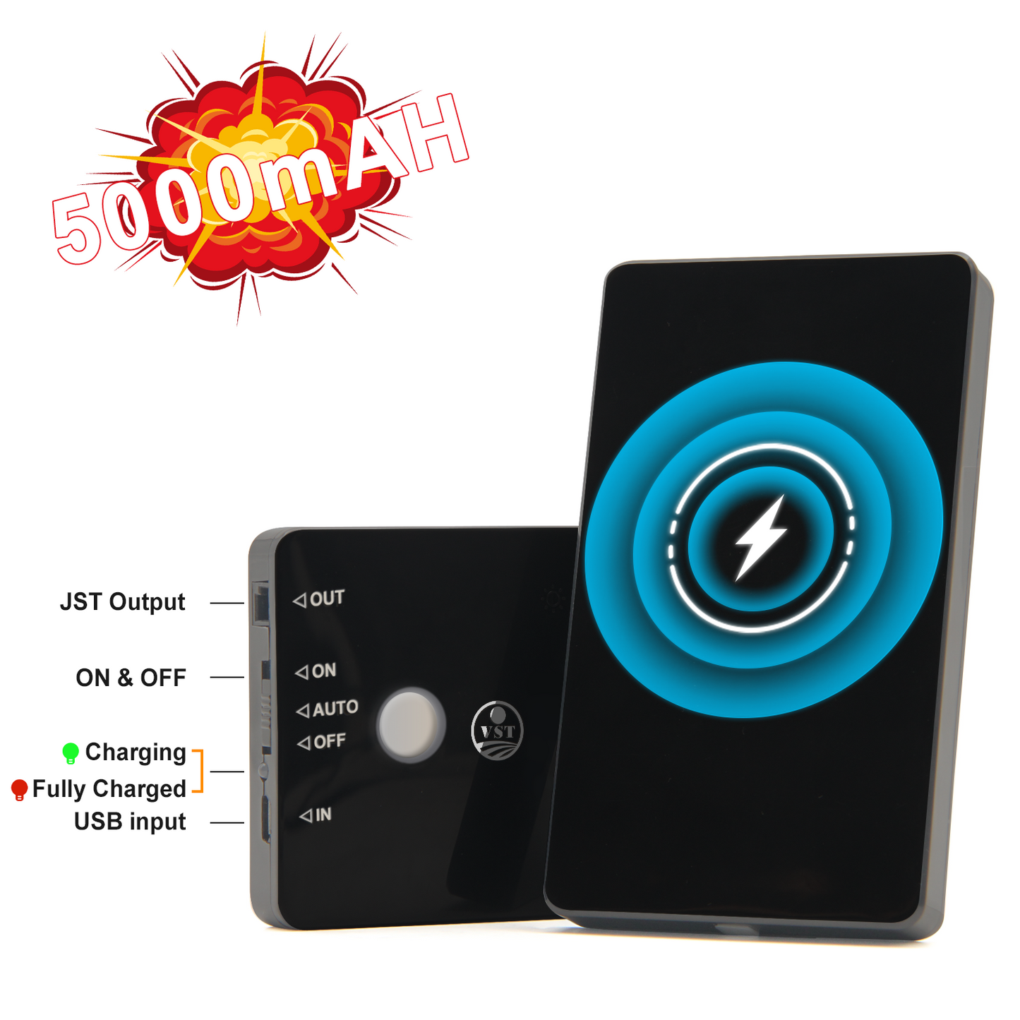BT11 5000mAh 可充电移动电源,带运动传感器,适用于 LED 灯带,黑色或白色