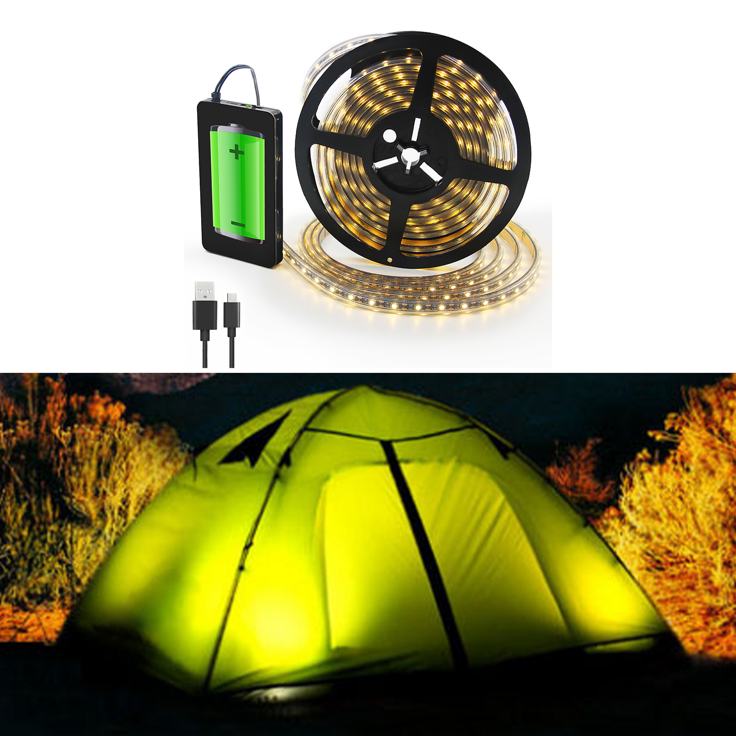 BT11 5000mAh 可充电移动电源,带运动传感器,适用于 LED 灯带,黑色或白色