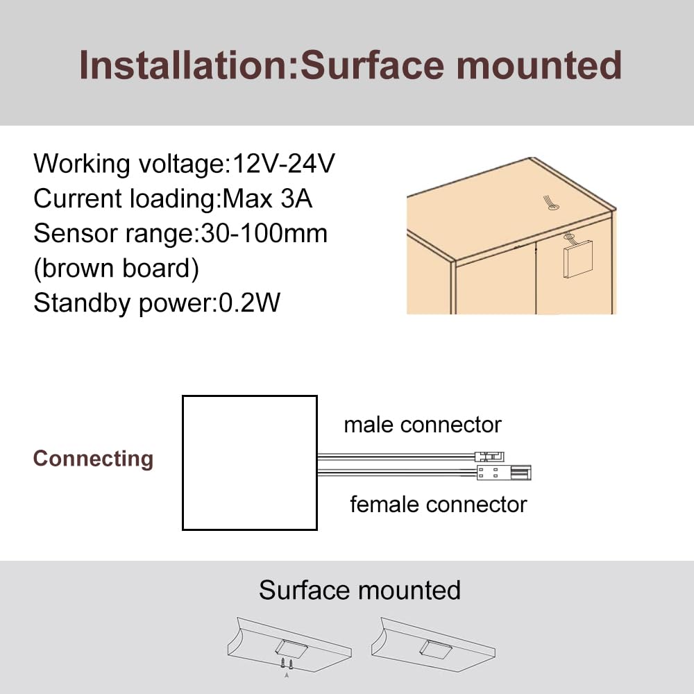 Interruptor de sensor de barrido manual IH03 de 12 V, interruptor de luz debajo del gabinete montado en superficie de 30 W con sensor IR para estantería, vitrina