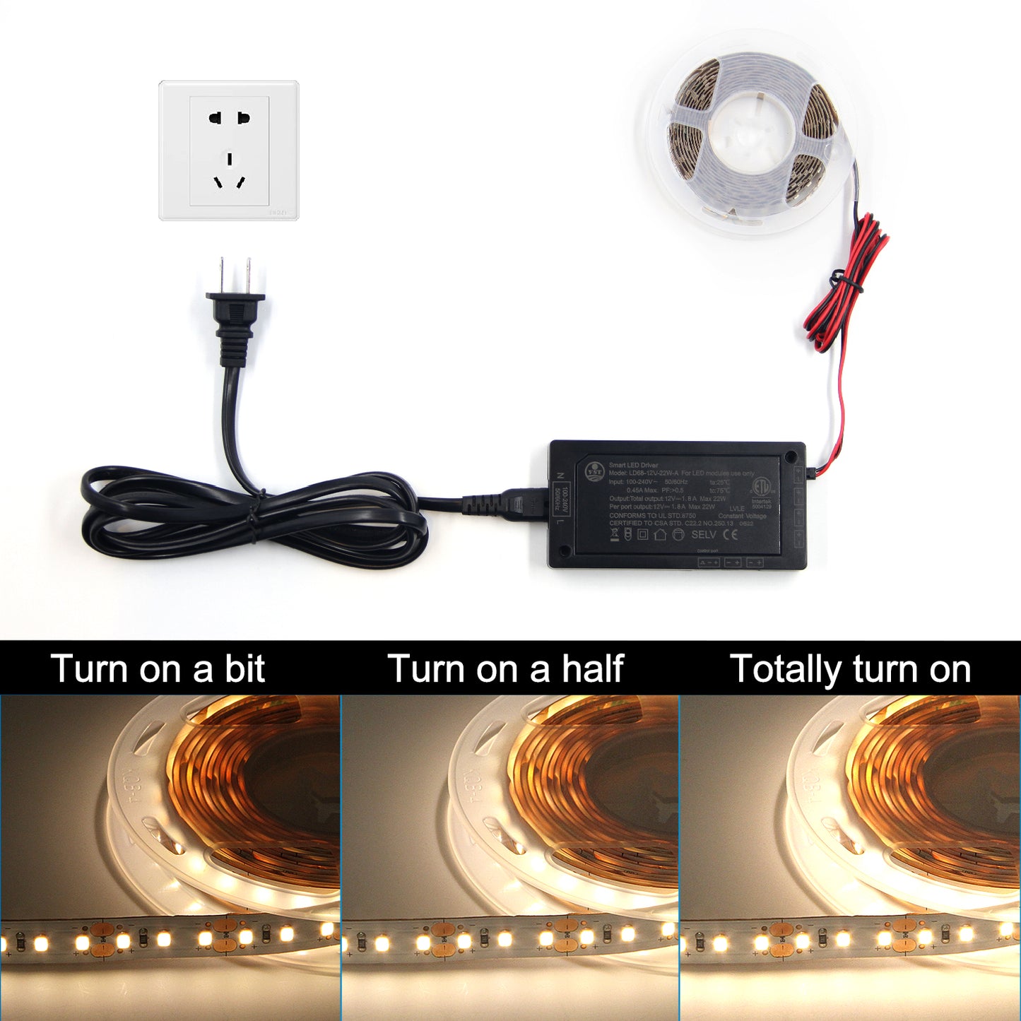 LD68 12V 3 针端口 LED 灯驱动器 22W 橱柜灯变压器 带 CE/ETL/CCC 适用于厨房灯 120*60*16mm