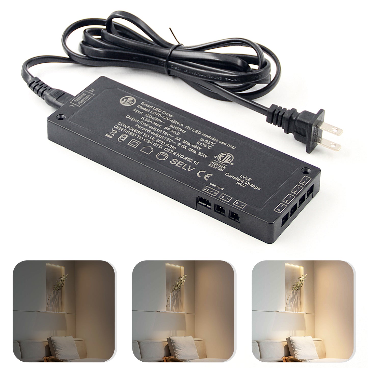 LD70-12V-A Ultra-Thin LED Strip Transformer 45W Constant Current LED Power Supply with CCC for Strip Lights, Puck Lights 170*60*16mm