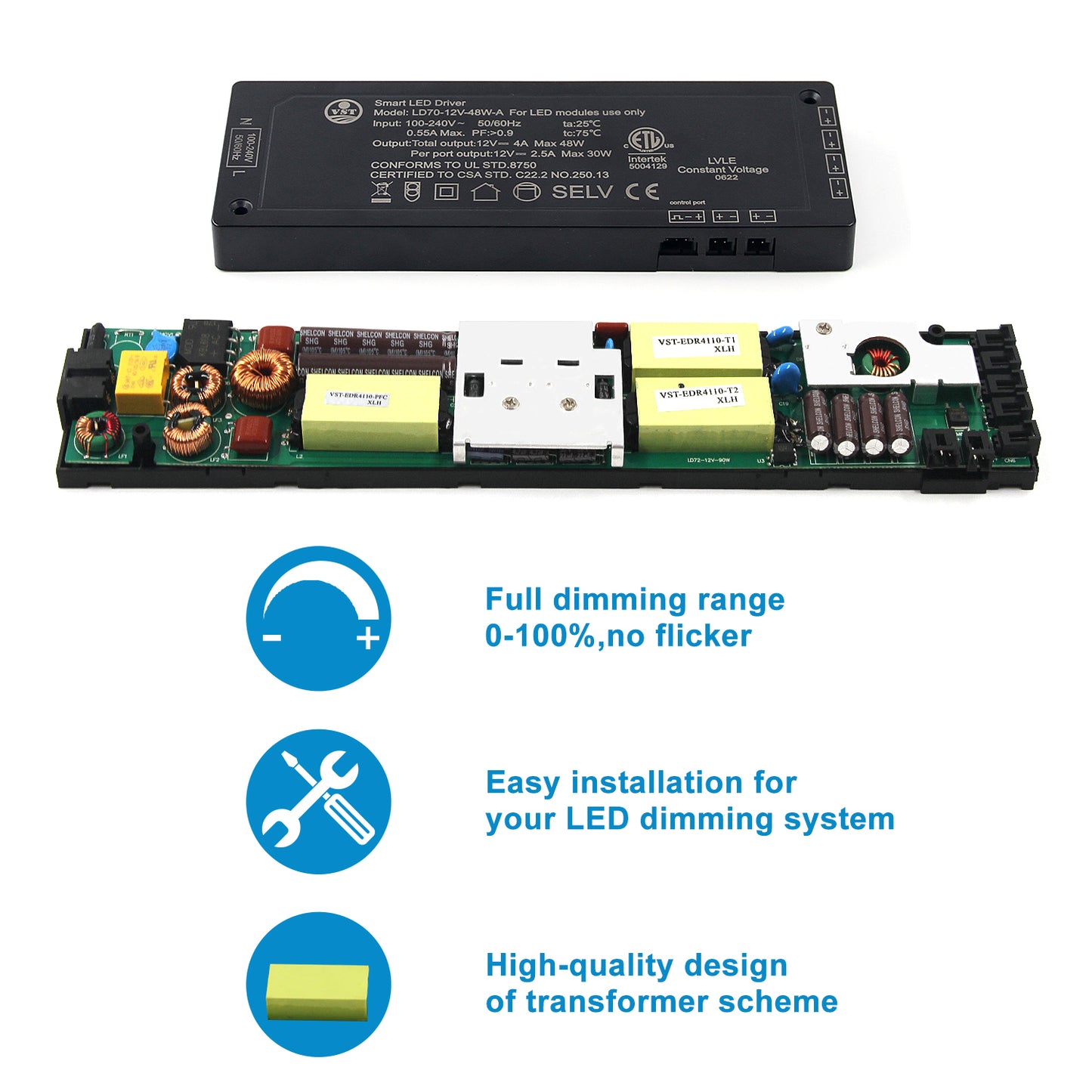 LD70 -12V Constant Current LED Power Supply 60W Ultra-thin Strip Light Transformer with ETL for Indoor Illumination System 170*60*16mm