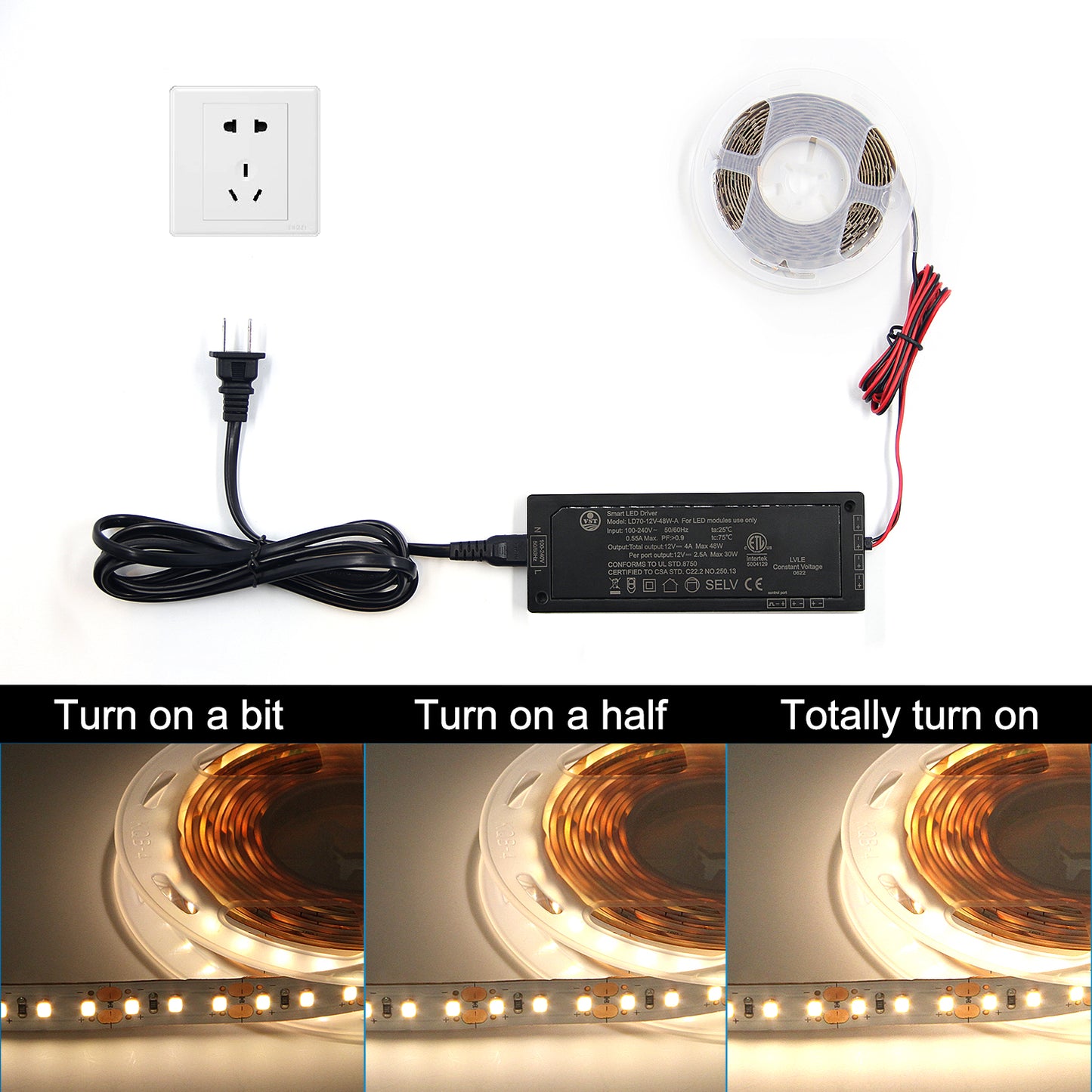 Fuente de alimentación LED ultradelgada LD70-24V-A, controlador LED de corriente constante de 48 W con ETL para iluminación de gabinete, 170 x 60 x 16 mm