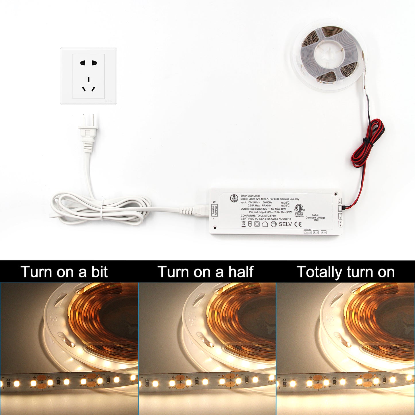 LD70-12V-B Ultra-Thin LED Light Driver 45W LED Strip Light Transformer with CCC for Strip Lights 170*60*16mm