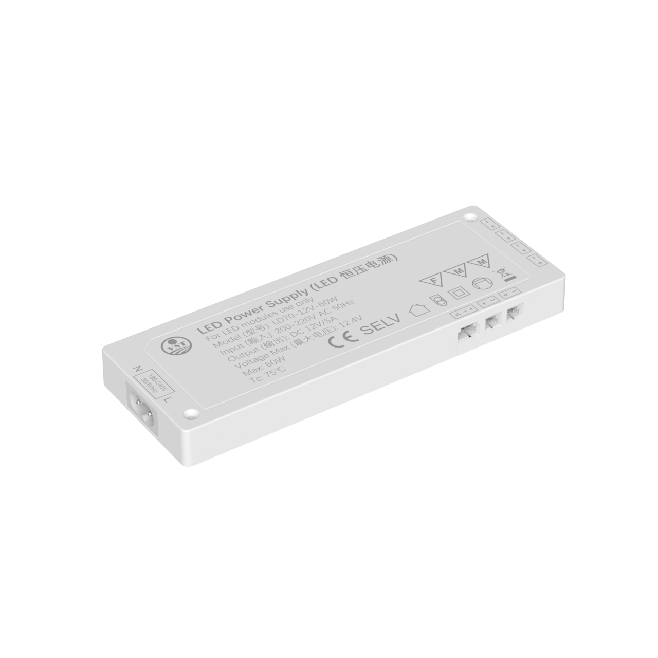 Fuente de alimentación LED ultradelgada LD70-24V-A, controlador LED de corriente constante de 48 W con ETL para iluminación de gabinete, 170 x 60 x 16 mm
