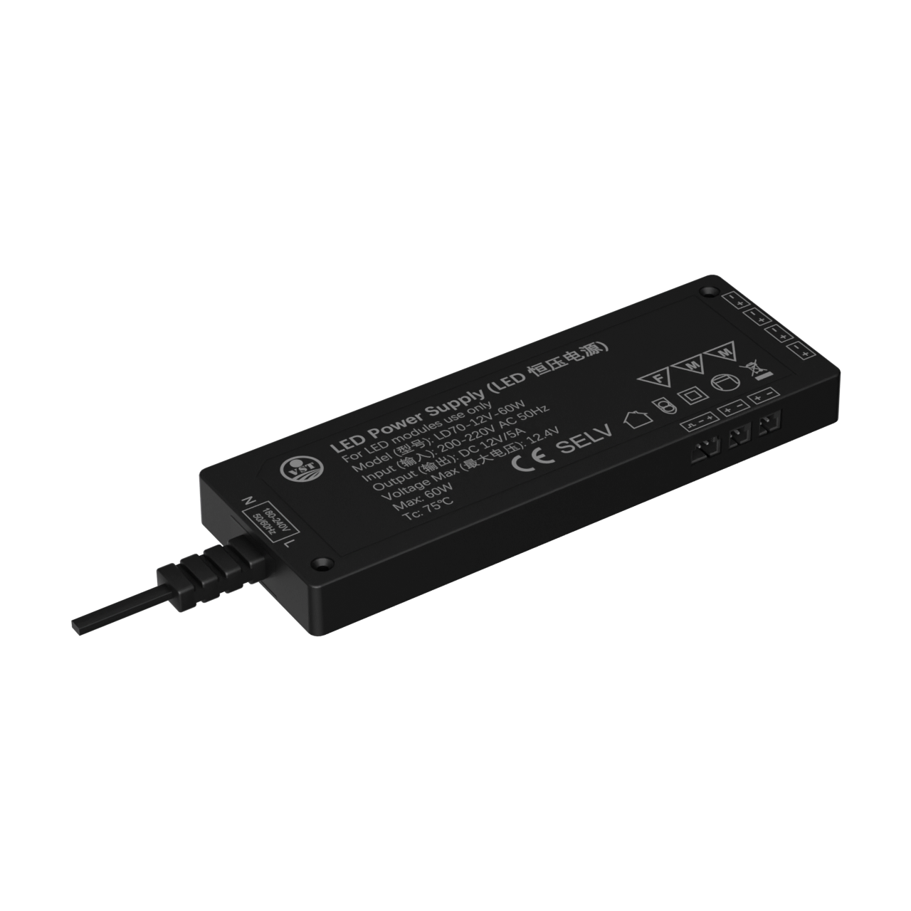 LD70 -12V-B Dimmable LED Power Supply 48W Constant Current LED Power Supply with ETL for Indoor Illumination System 170*60*16mm