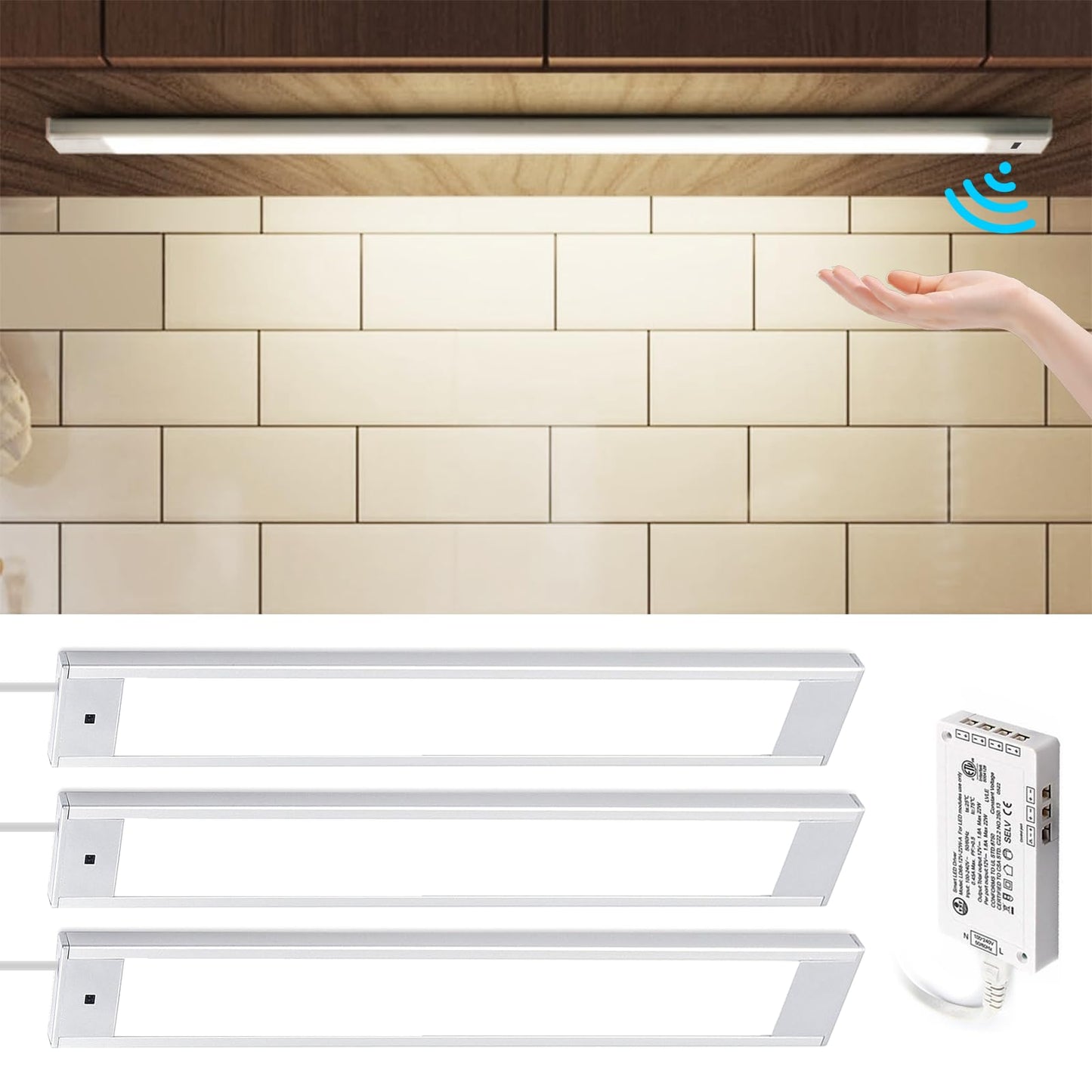 Lámpara de interior HS46 con sensor de movimiento, ideal para debajo de gabinetes, armarios, estanterías, armarios, bancos de trabajo (30 cm, 4000 K)