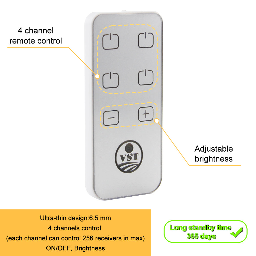 TS23 3V 无线 LED 遥控表面安装智能灯开关调光器,4 通道,适用于室内照明,尺寸 86*40*6.5mm