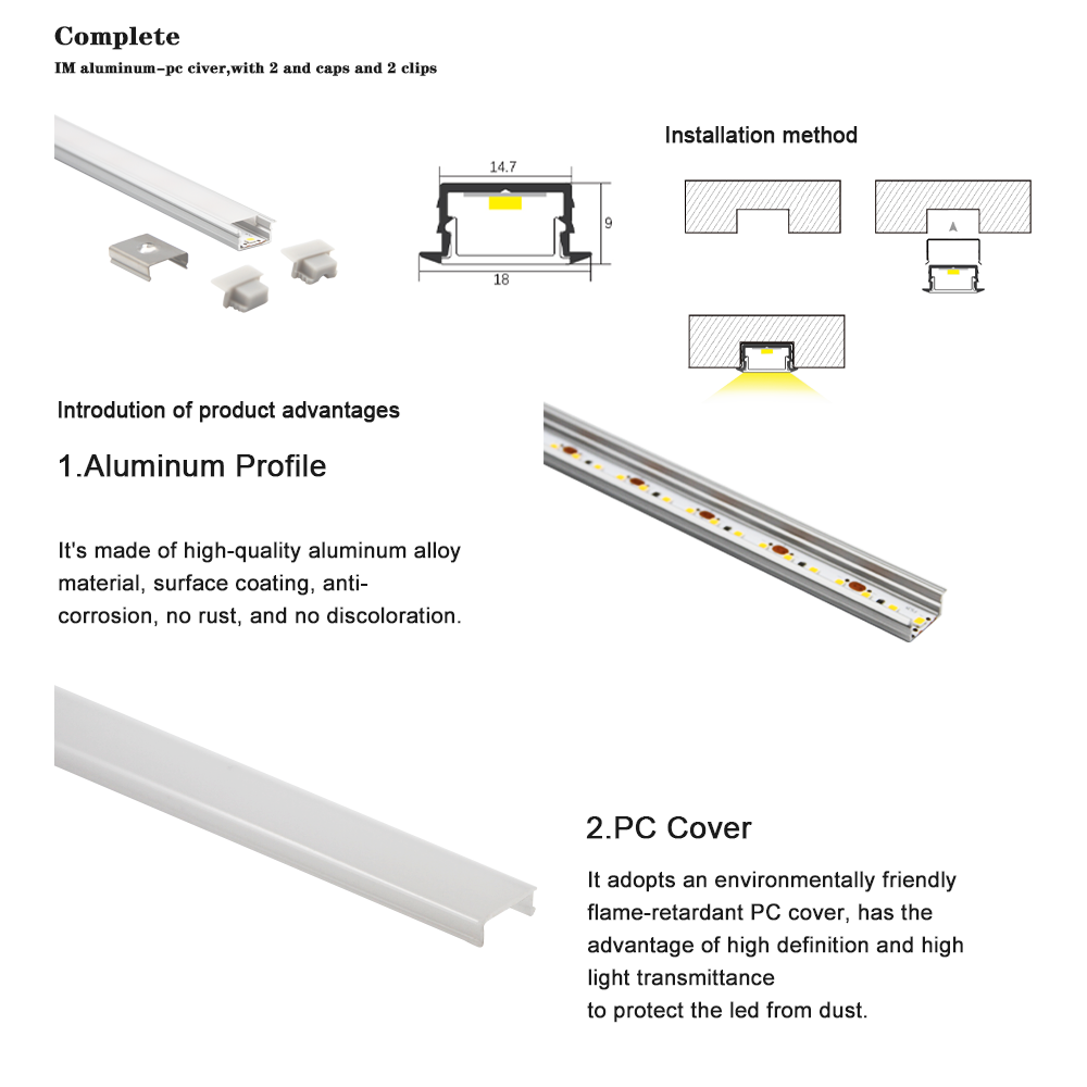 AP44 LED Light Strip Profile AL6063 Aluminium LED Light Channel with Heat Dissipation for Bookcase,Wardrobe 18*12mm