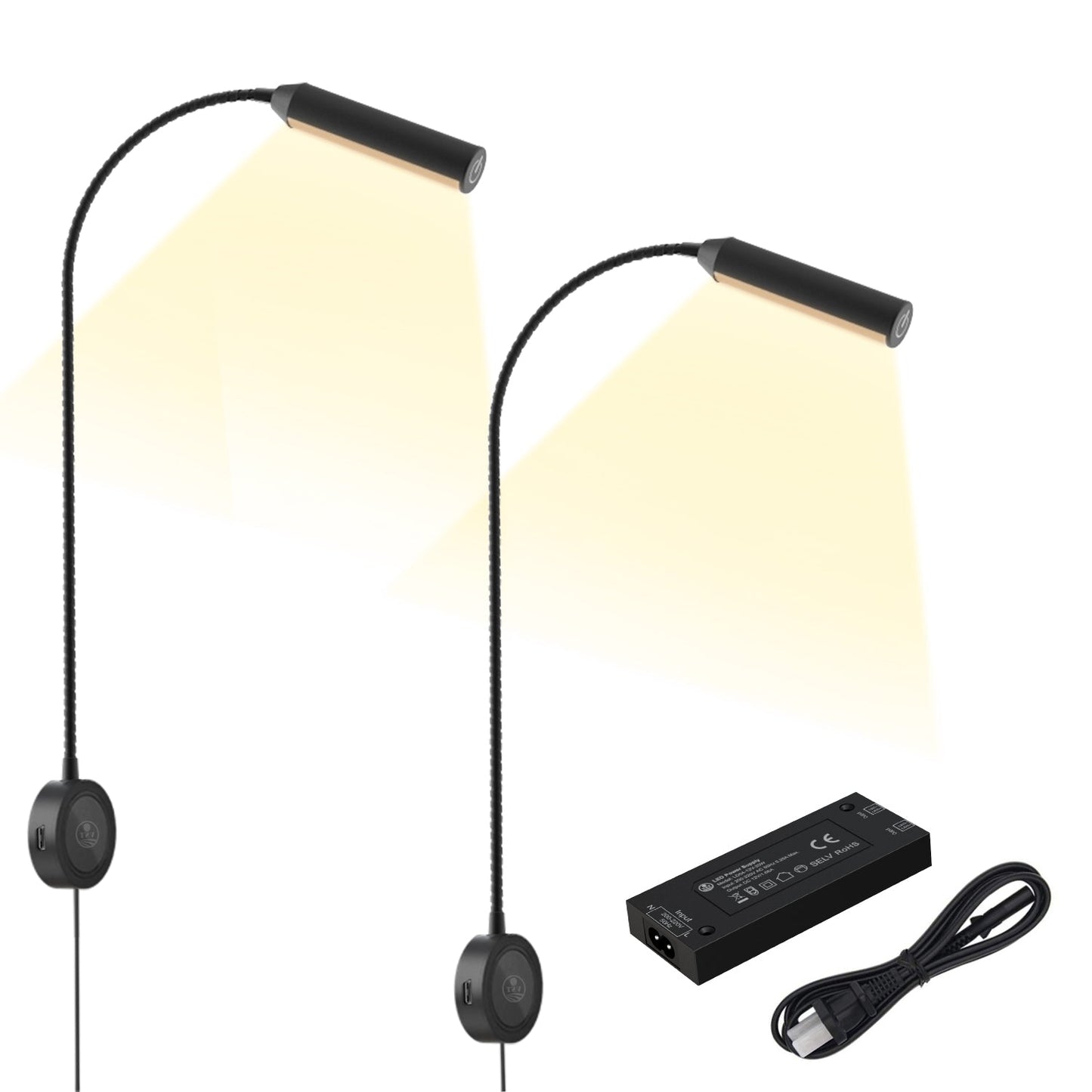 Adjustable Gooseneck Bedside Book Lights with USB Charging Port | VST