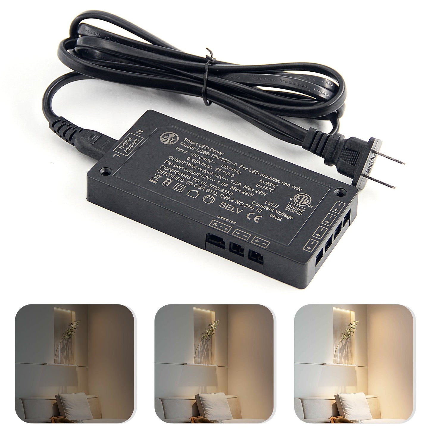 LD68 12V Black LED Light Driver 24W LED Strip Power Supply with CCC/ETL for House, Hotel, Store 120*60*16mm