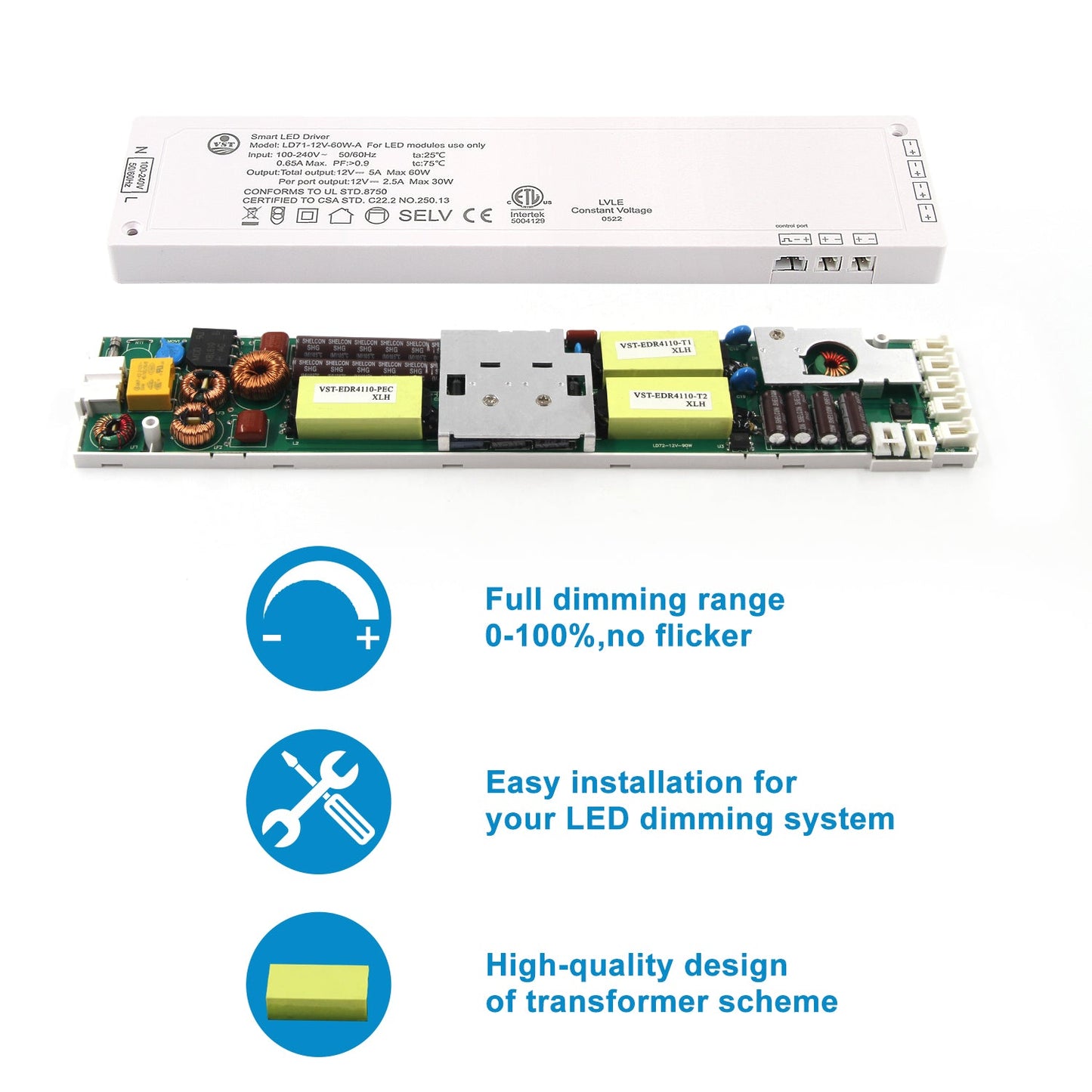 LD71 12V LED 灯电源,高品质恒压 LED 驱动器,带 CCC/ETL