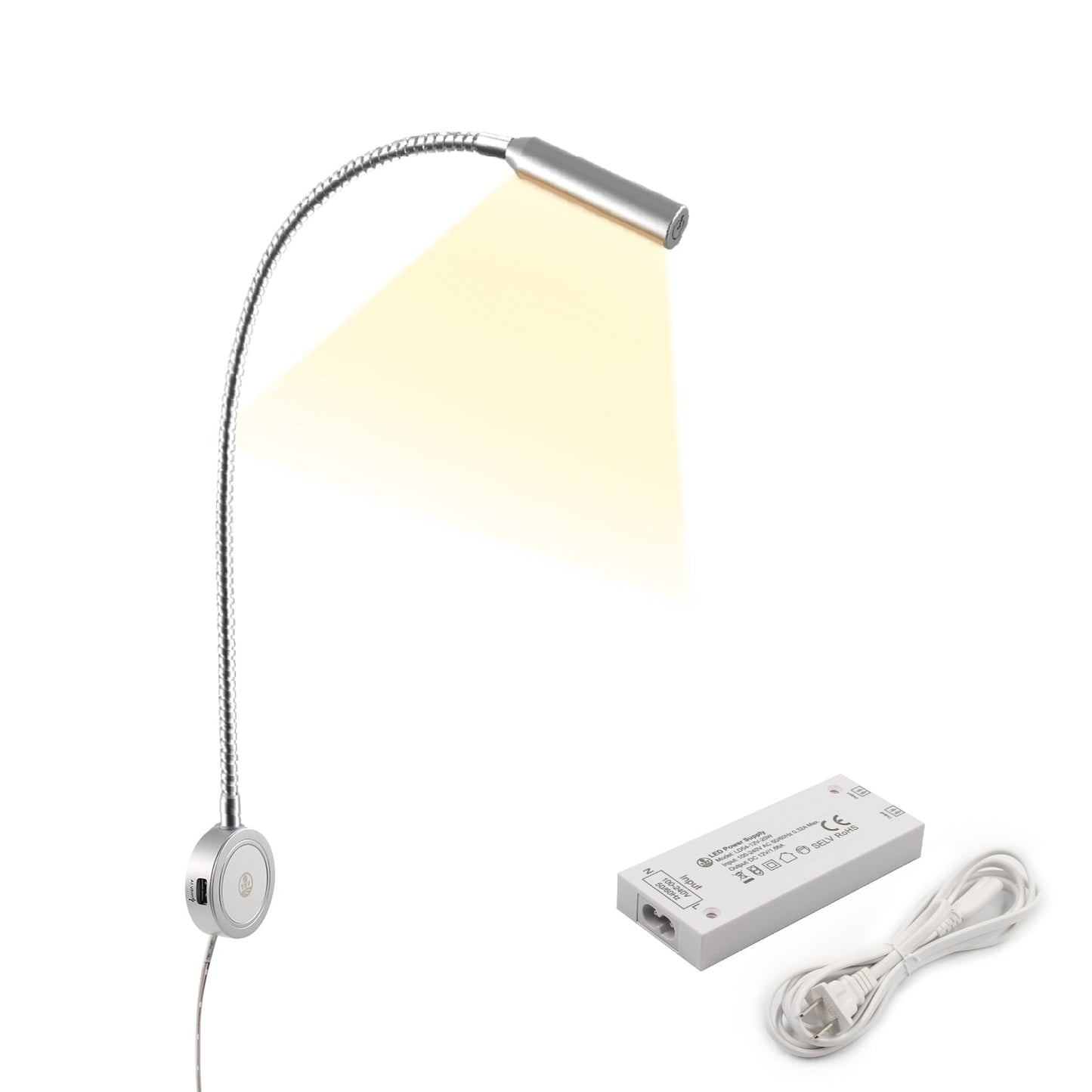 Adjustable Gooseneck Bedside Book Lights with USB Charging Port | VST