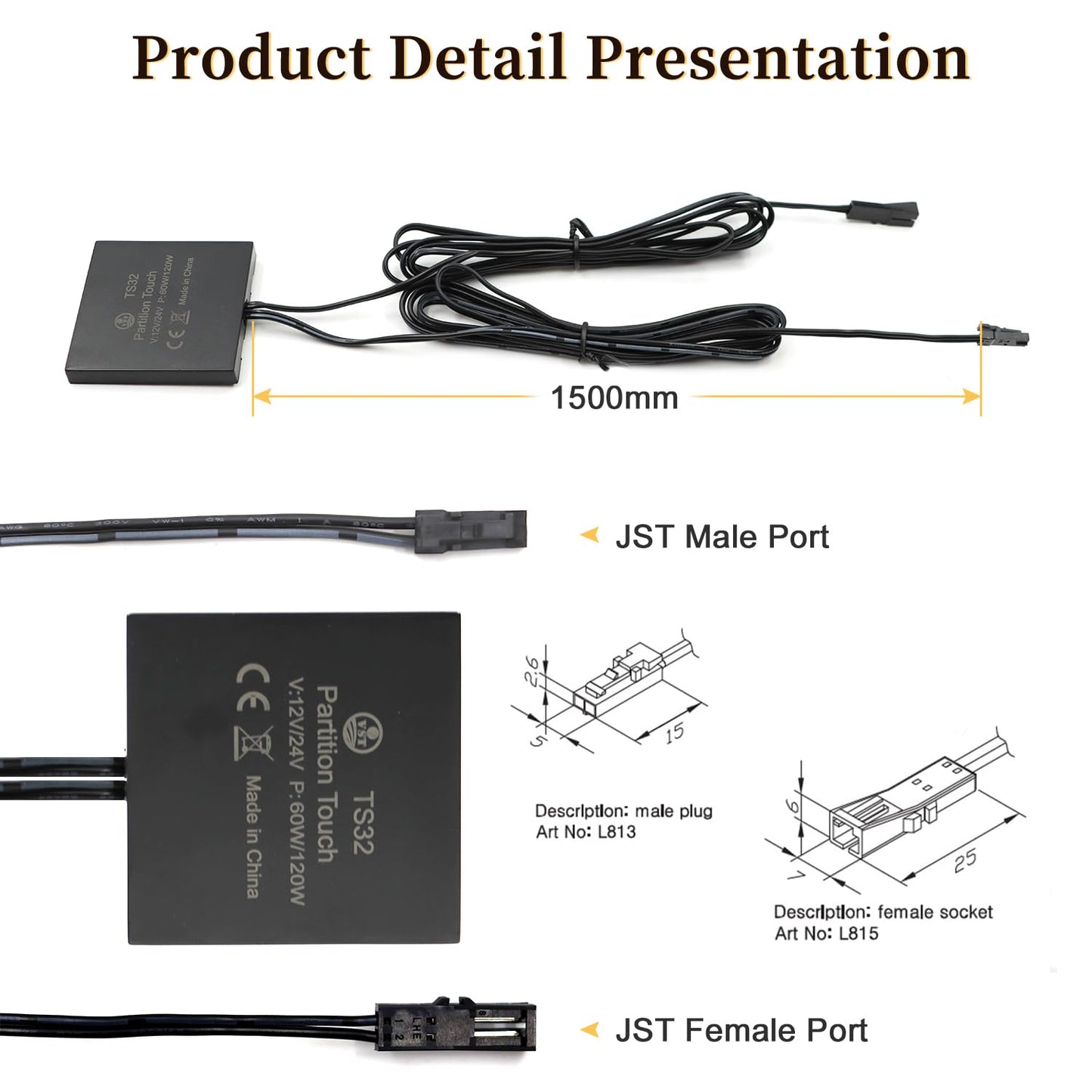 TS32 12V 超薄触摸调光开关 60W 表面贴装橱柜灯传感器开关,响应迅速,适用于厨房,银色/黑色