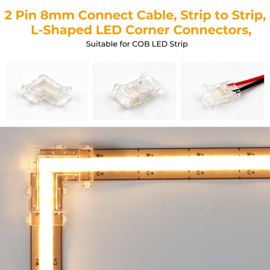 2Pin 8mm 12V&24V Solderless COB LED Strip Connectors Kit( COB mini crystal buckle) With Fast Connectable, Gapless/Splice Connector & L-shaped/Corner Connector