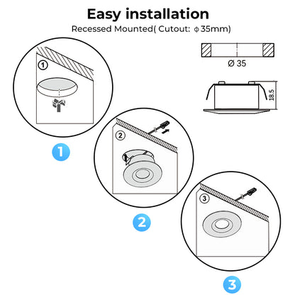 CB15 12V Recessed Under Cabinet Puck Lighting 1.5W High Lumen Kitchen Downlights with Long Lifespan for Wine Cabinet Closet