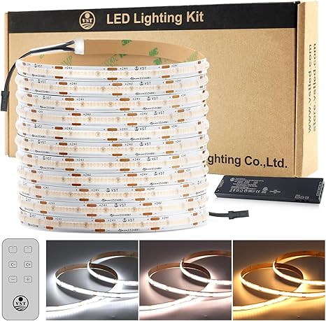 Send an inquiry for 24V Tunable CCT COB Strip Light Kit 2700K-6500K 9.6W/m Under Cabinet Tape Lighting with 480 LEDs/m For Aluminum Profiles, ETL Listed to a high-quality COB Strip Light Kit supplier. Wholesale Under Cabinet Tape Lighting directly from China COB Strip Light manufacturers and exporters. Get a factory sale price list and become a distributor/agent-vstled.com