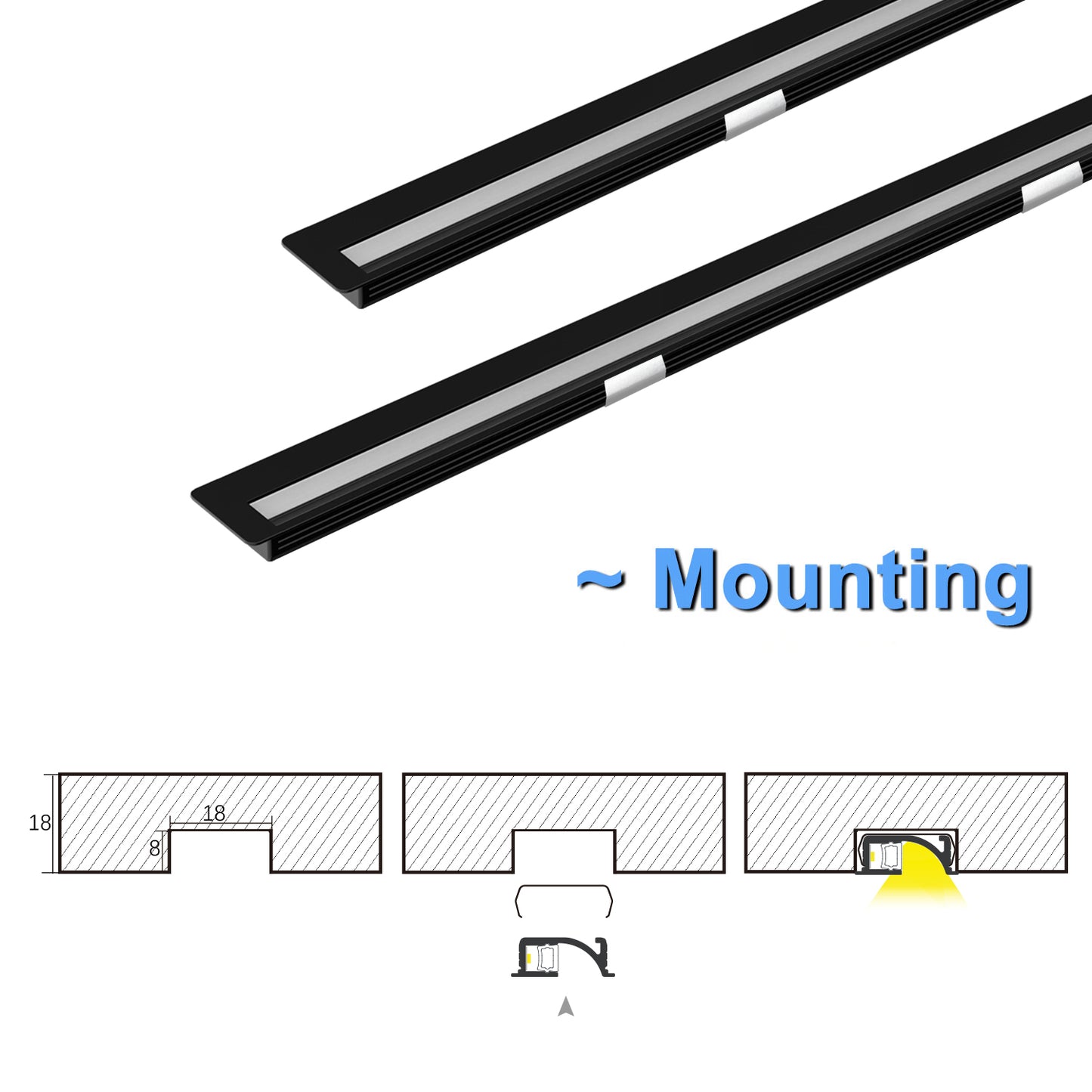 AP89 Ultra-thin LED Diffuser Channel AL6063 Recessed Mounted LED Aluminum Profile with Milky Cover,Clip for Strip Light 20.5*7.8mm