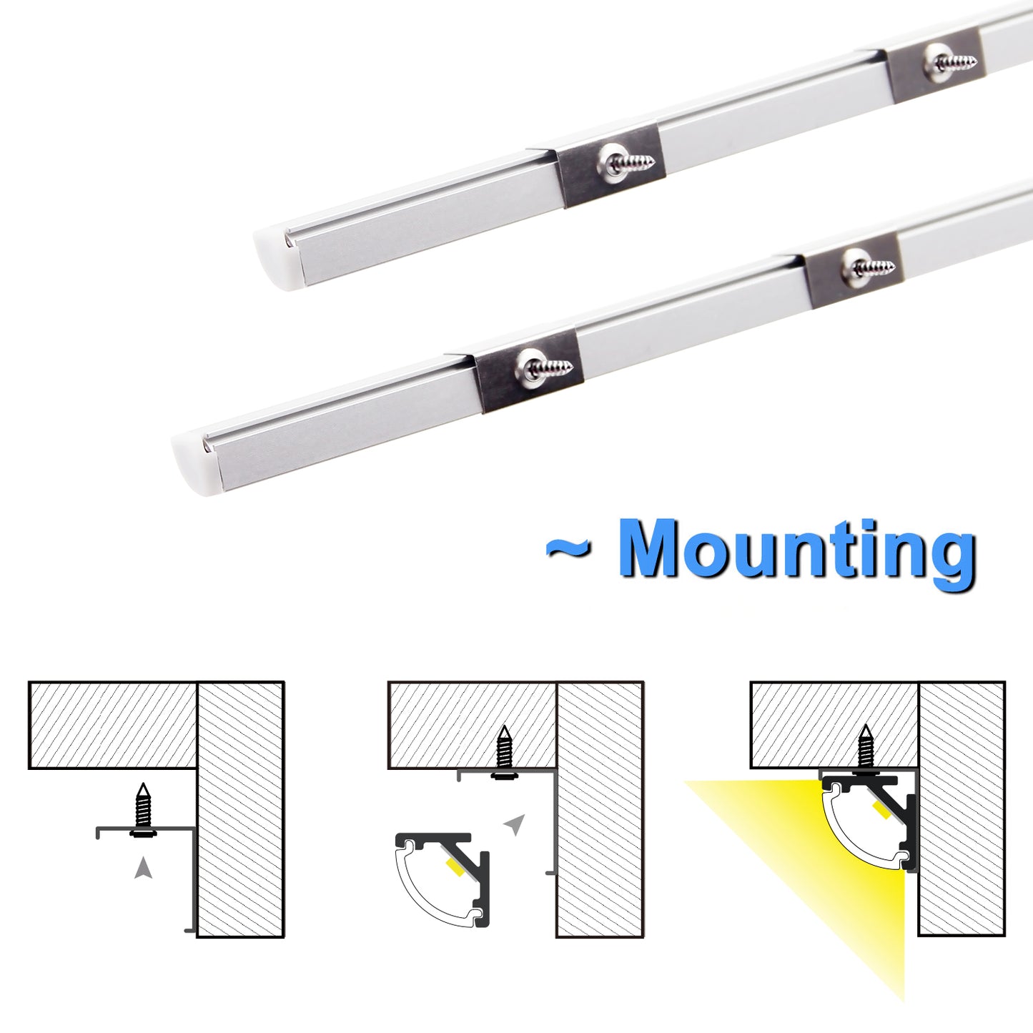 APB6 45 Degree LED Strip Light Mounting Channel AL6063 V Shape LED Aluminium Profile with PC Cover for Stairs,Hallway 10*10mm