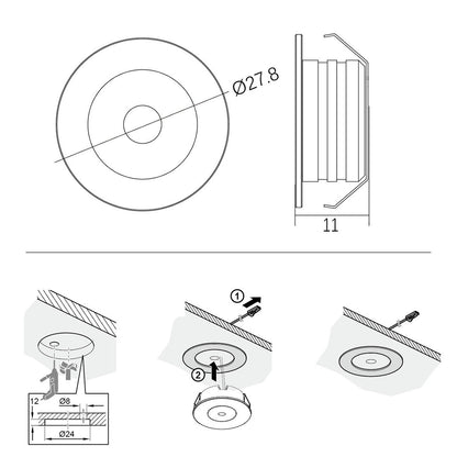 CB31 12V Small Mini Cabinet lights 1W Silver Recess Mounted Cupboard Lights with Aluminium Anodized for Interior Decoration