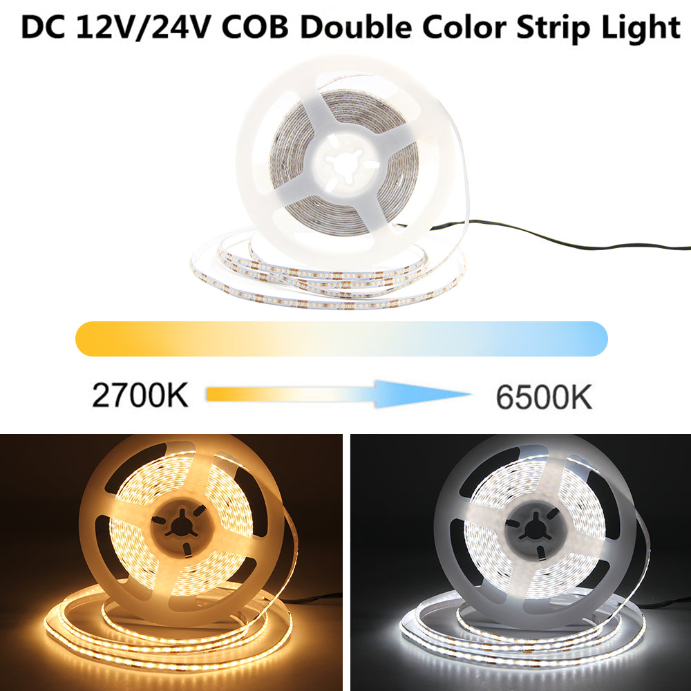 FB07 12V COB LED Cabinet Strip Lights 8mm Double Color Flexible Ribbon lights with IP20/IP68 for Bedroom 3000k/4000k/6500k