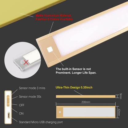 BT09 5V Gold Battery Powered Closet Light 1W 1100mAh Motion Sensor Night Light with Easy Installtion for Indor Decoration 7.8inch