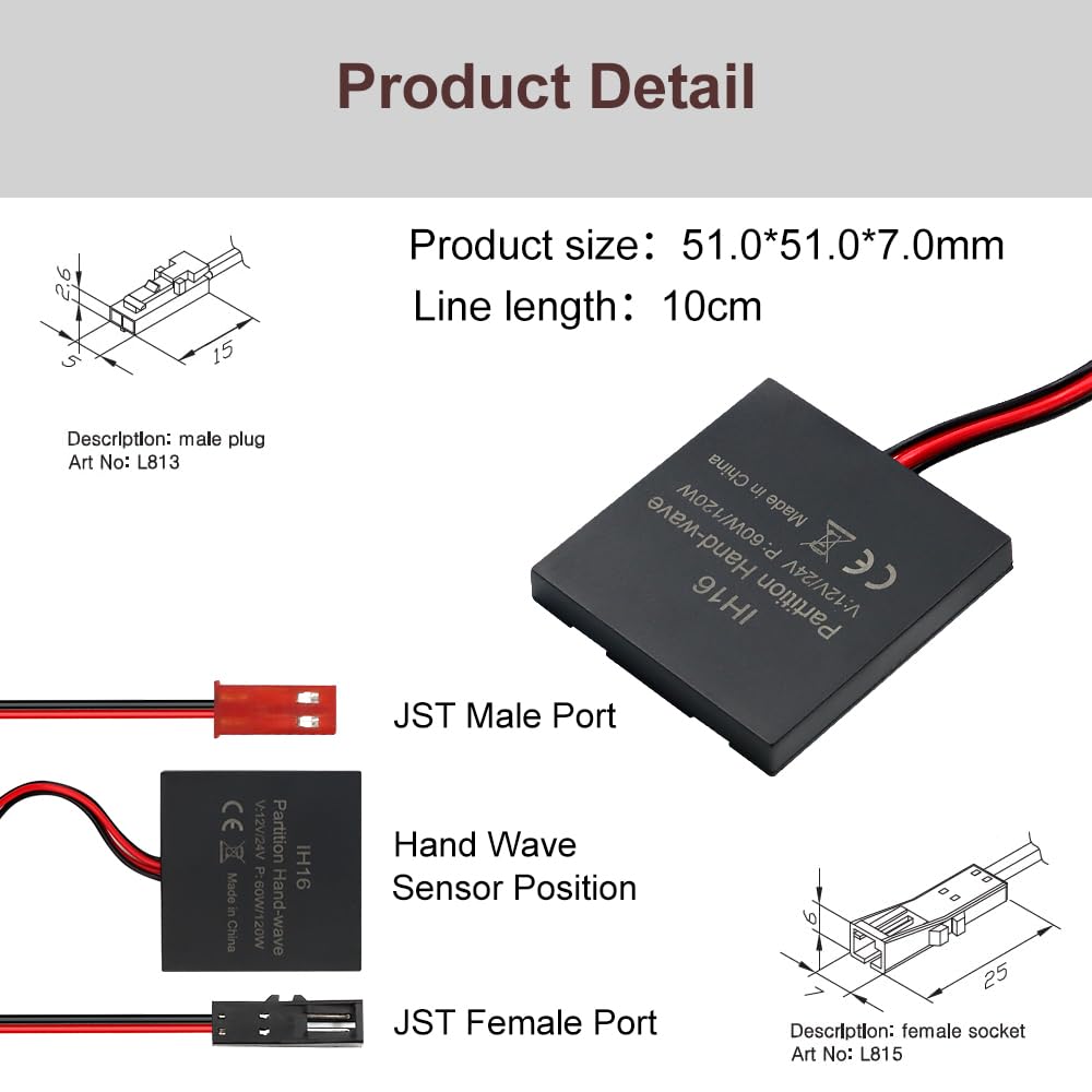 IH03 12V Hand Sweep Sensor Schalter 30W Oberfläche montiert unter Schrank Lichtschalter mit IR-Sensor für Bücherregal, Vitrine 