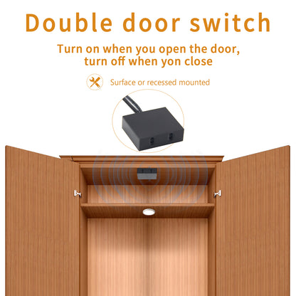 ID20 12 V Tür-Offen-aktivierter Lichtschalter, 30 W, schwarzer Schrank-Lichtsensorschalter mit doppelter Installation für Doppeltür-Schränke 
