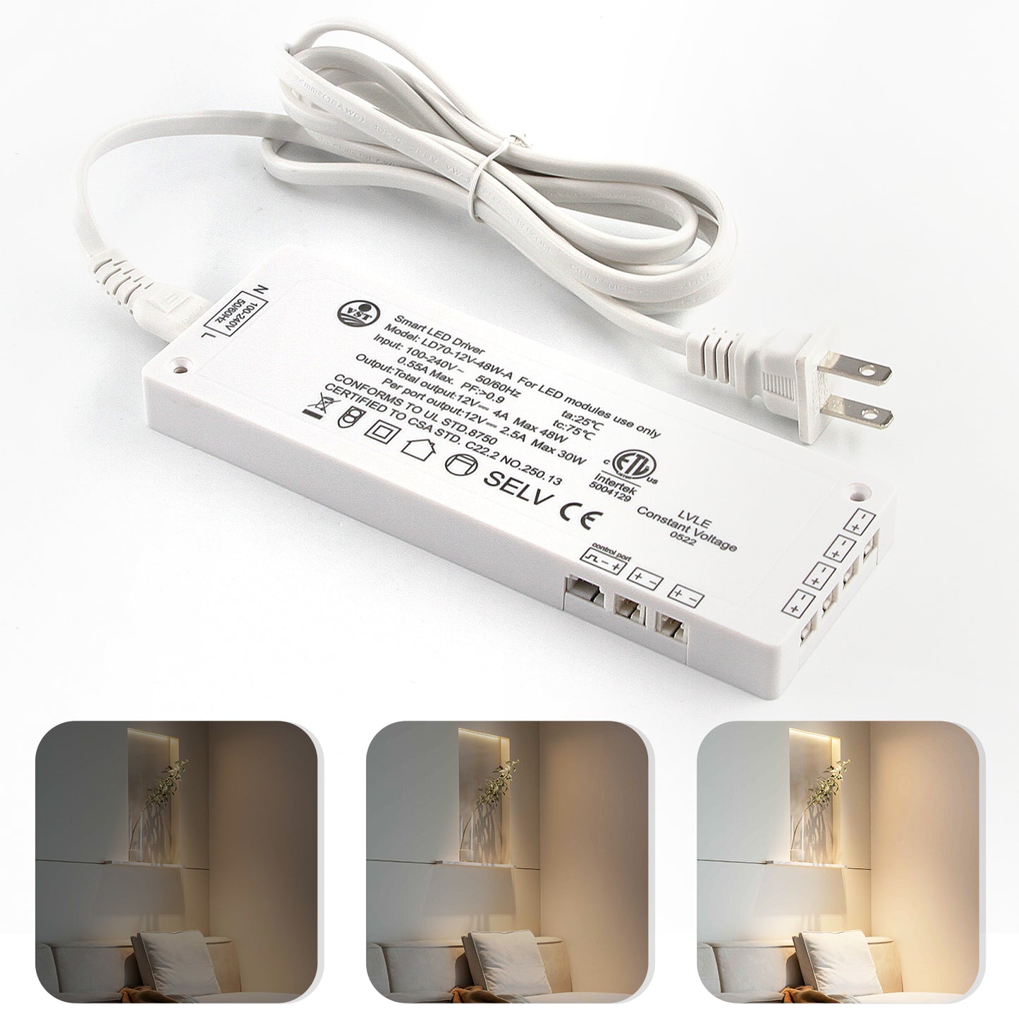 LD70-24V-B Cabinet Light Transformer Replacement 48W Ultra-Thin LED Power Supply with ETL for Cabient Lights170*60*16mm