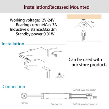 PR01 12V Smart Motion Sensor Lichtschalter Einbauschranktürschalter mit einfacher Installation für Schrankbeleuchtung