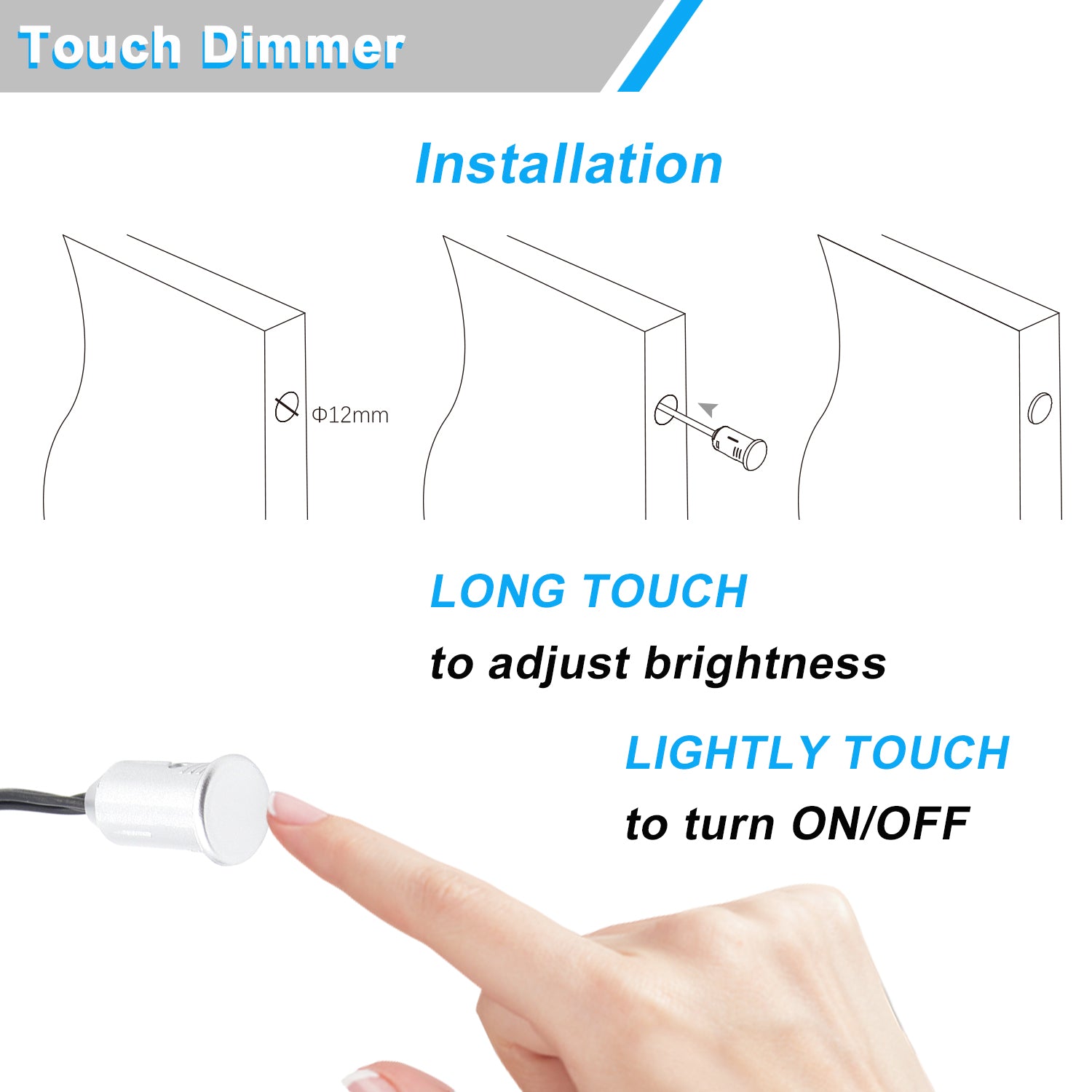 12V Touch Lighting Control 30W Adjustable Cabinet Light Sensor Switch ...
