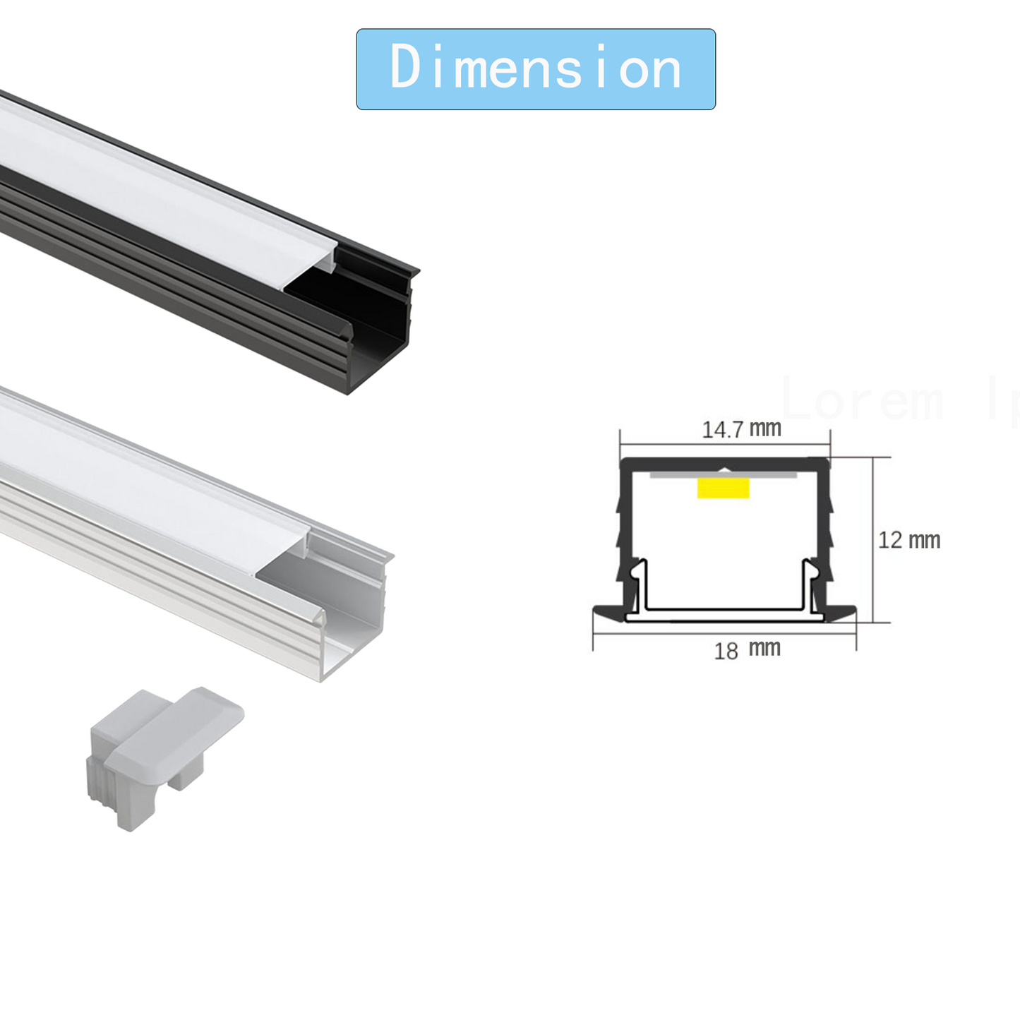 AP45 LED-Aluminiumkanäle AL6063 Einbaukanal für LED-Bandleuchte mit Abdeckung und Endkappe für die Installation von Lichtbändern, 18 x 12 mm