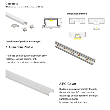 Perfil de tira de luz LED AP44 AL6063 canal de luz LED de aluminio con disipación de calor para estantería, armario 18*12mm