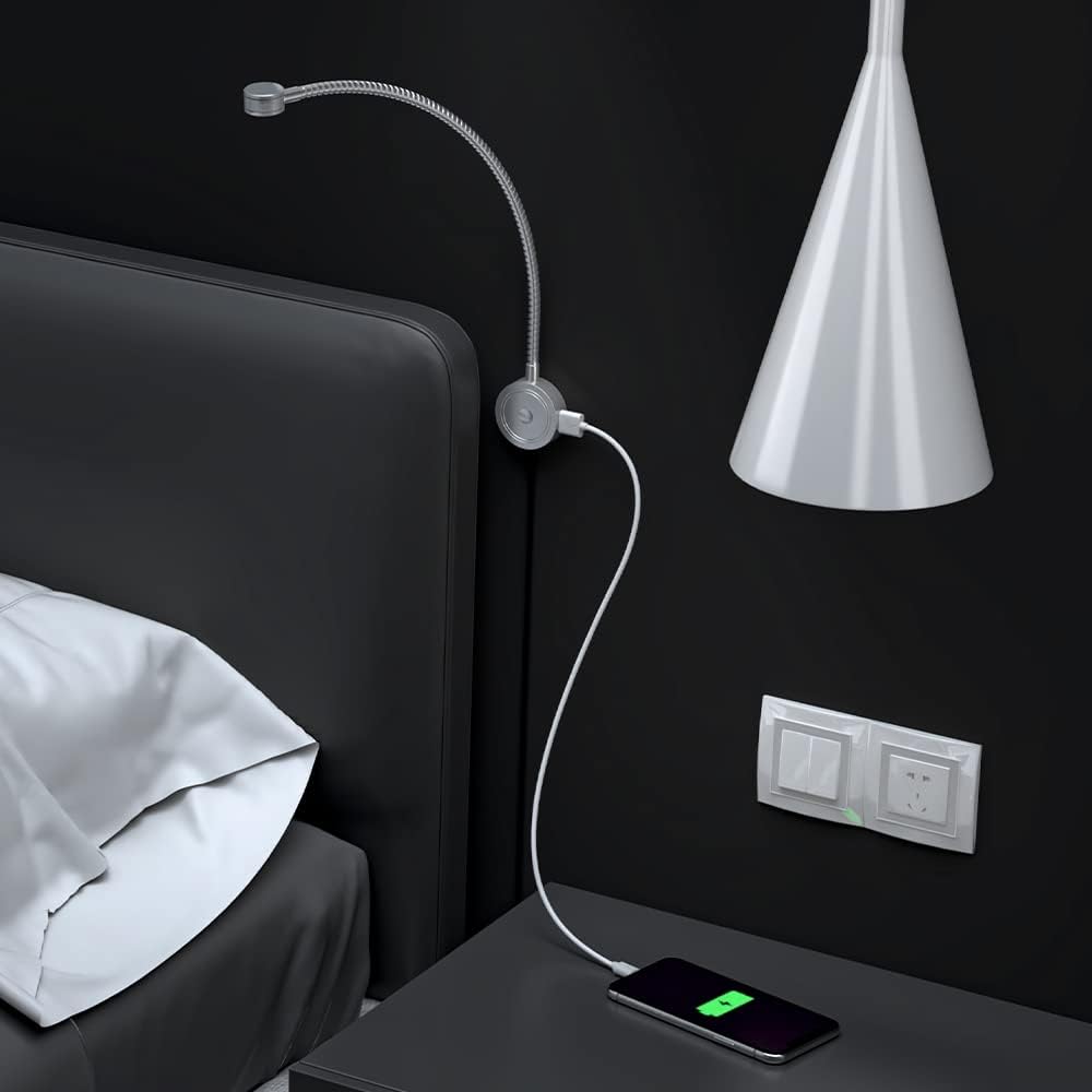 Verstellbare Schwanenhals-Leselampen am Bett mit USB-Ladeanschluss | VST