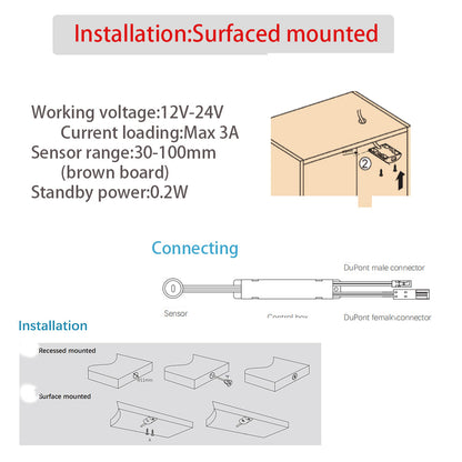 IH02 12V Aufputz-Sensor-Lichtschalter 60W Handwellen-Unterschrank-Lichtschalter mit breiter Anwendung für Unterregale, Theken