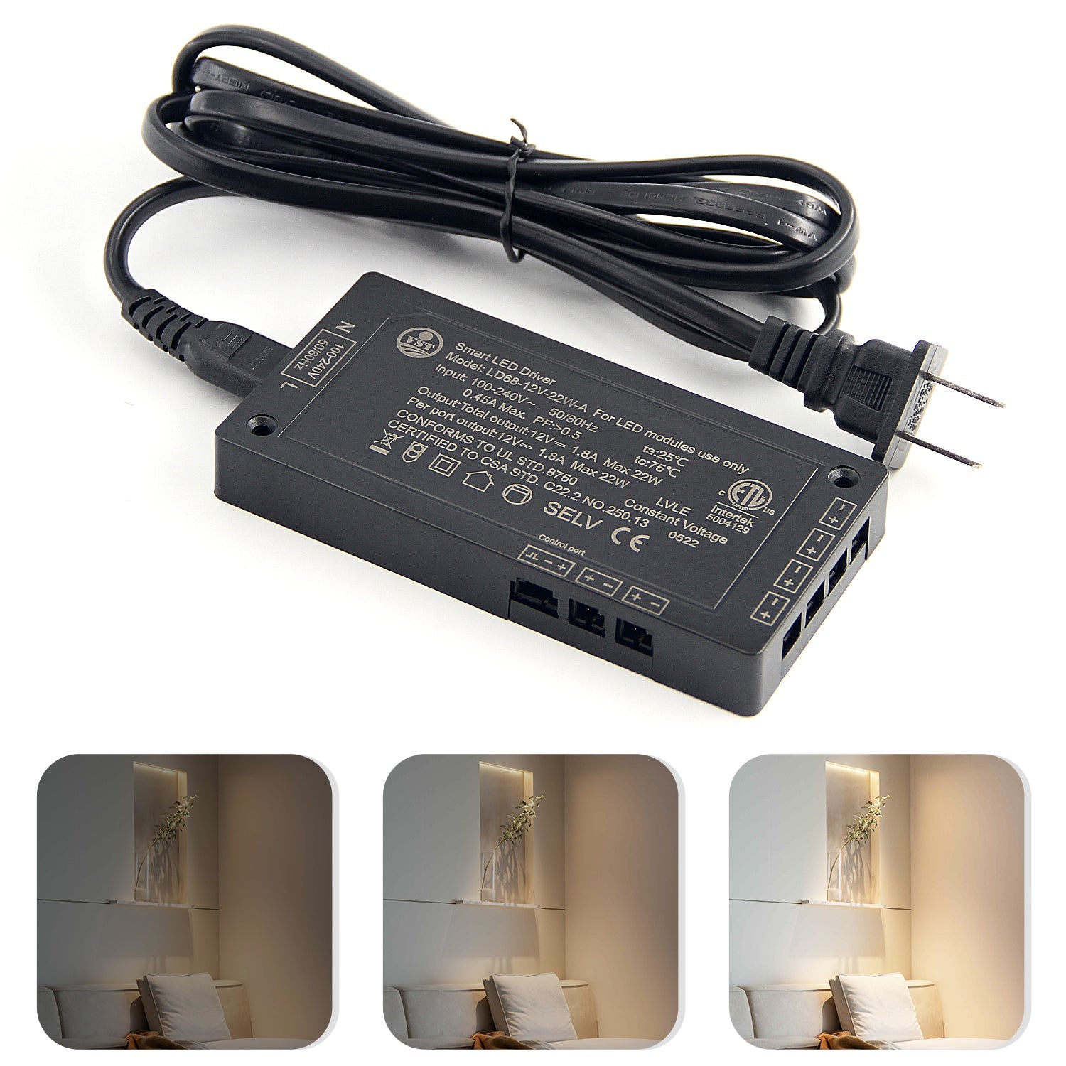 12V Black LED Light Driver 24W LED Strip Power Supply with CE/ETL/CCC ...