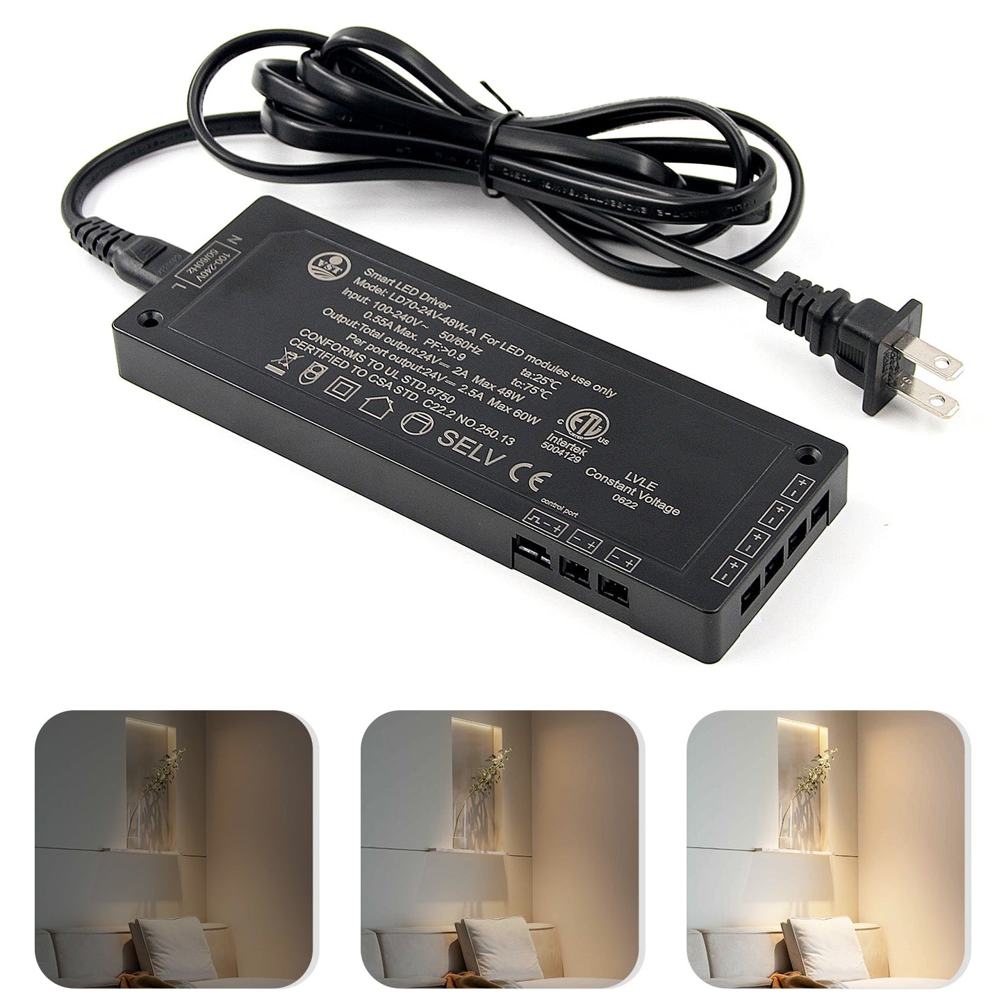 LD68 12V Black LED Light Driver 24W LED Strip Power Supply with CCC/ETL for House, Hotel, Store 120*60*16mm