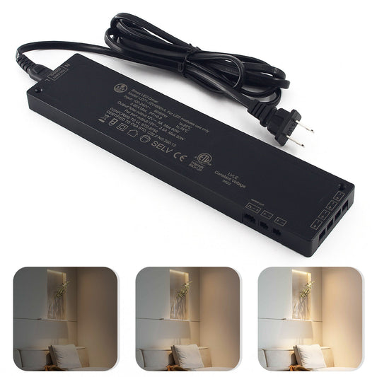 Controlador LED negro de 24 V, regulable, con cable de CA extraíble de 5,9 pies y puerto conector JST 